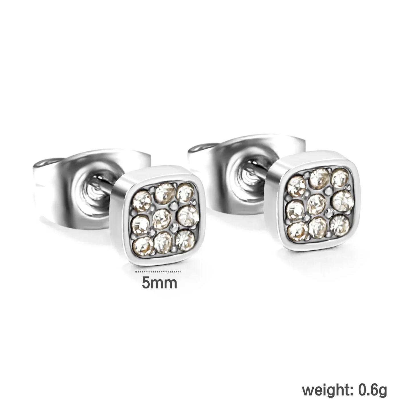 ✨Wholesale 5mm Geometric Stud Earrings | Steel/Gold Stainless Steel | CZ White Diamond | Bulk Ear Jewelry