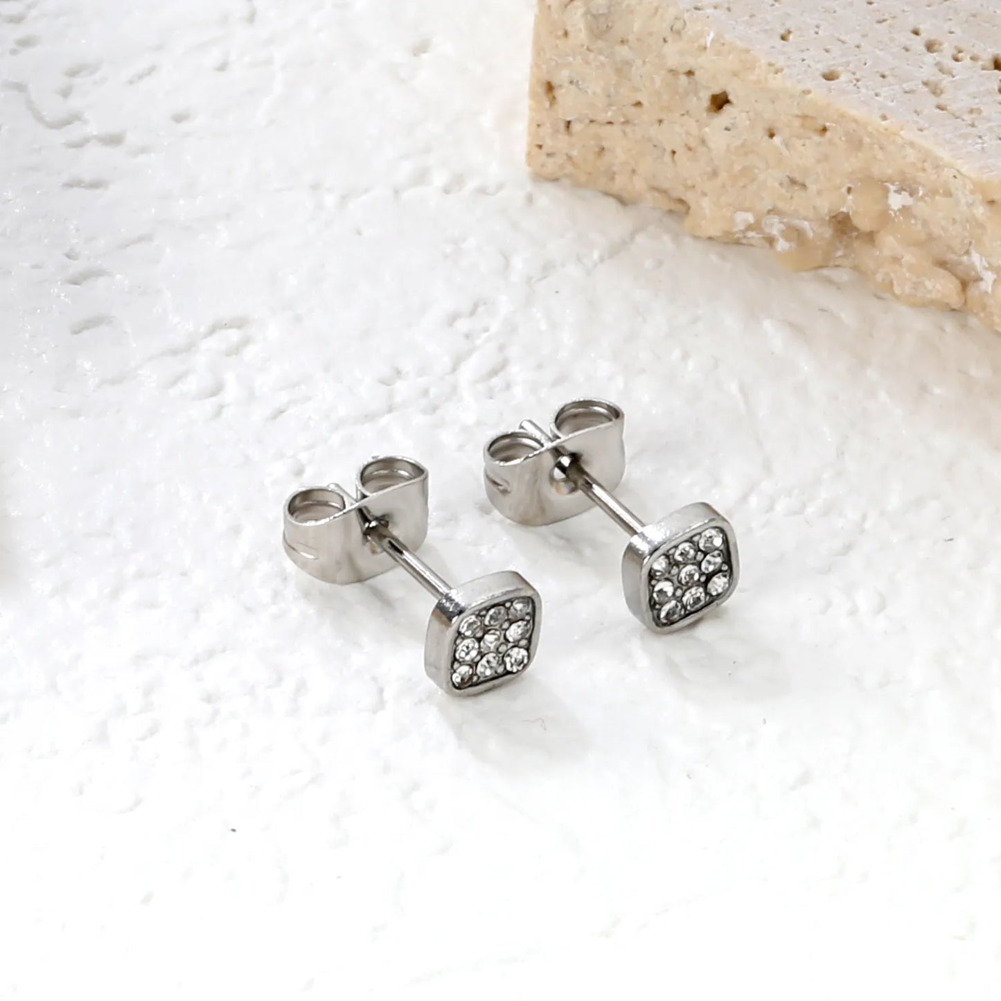 ✨Wholesale 5mm Geometric Stud Earrings | Steel/Gold Stainless Steel | CZ White Diamond | Bulk Ear Jewelry