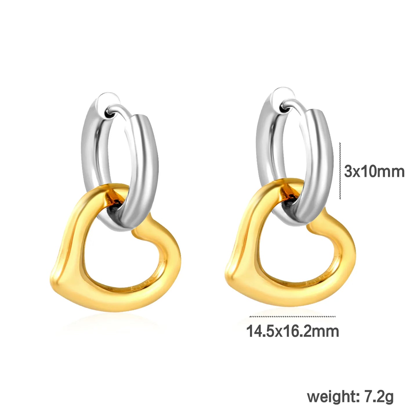 ✨ Wholesale Two-Tone/Gold Stainless Steel Ear Cuff + Heart Earrings | 3.0mm Inner Dia 10mm | 14.5*16.2mm Gold Peach Heart | Hypoallergenic Clip-On Design