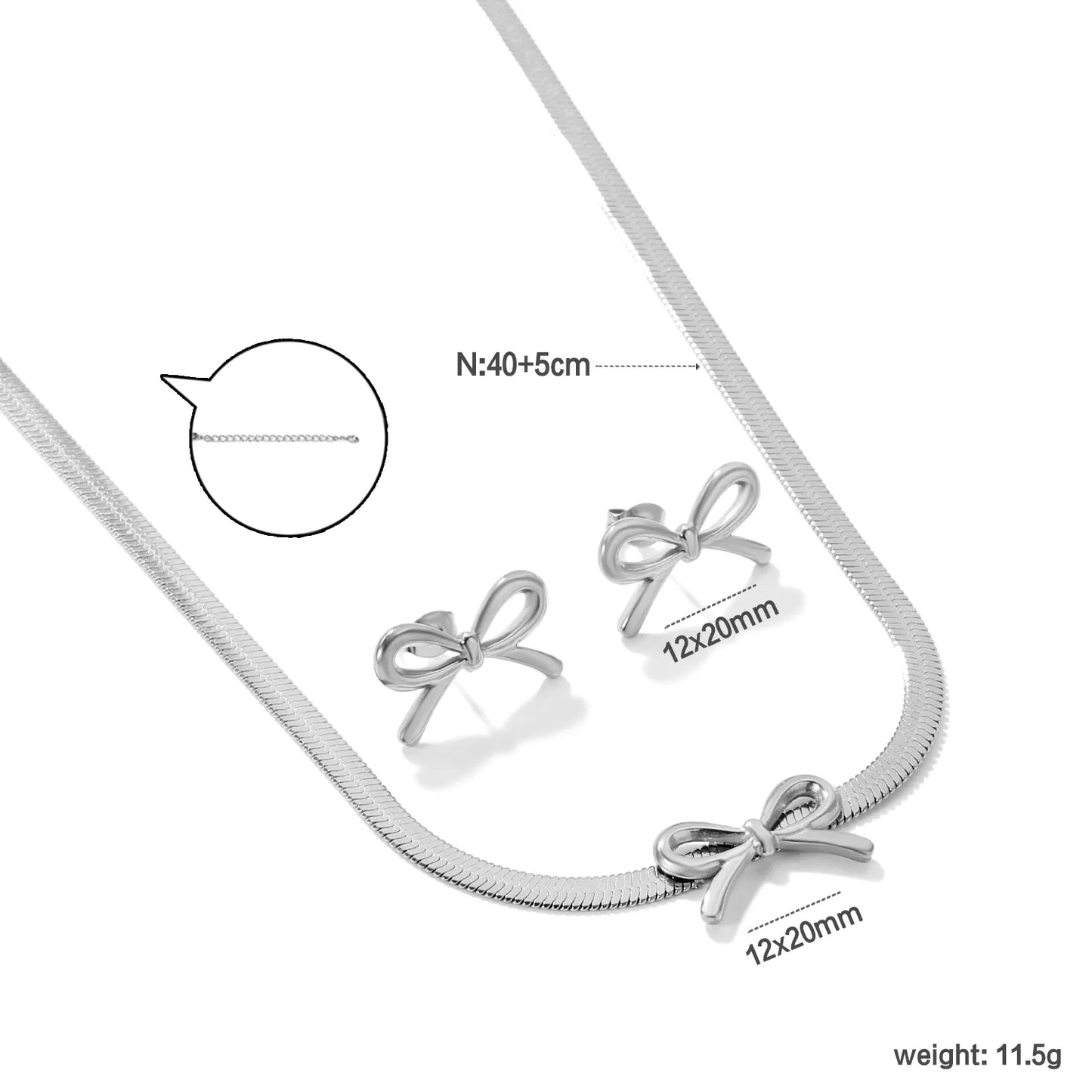 ✨ Wholesale Bow Set: 12x20mm Earrings + Pendant w/ Knife Chain | Stainless Steel/Gold | Hypoallergenic