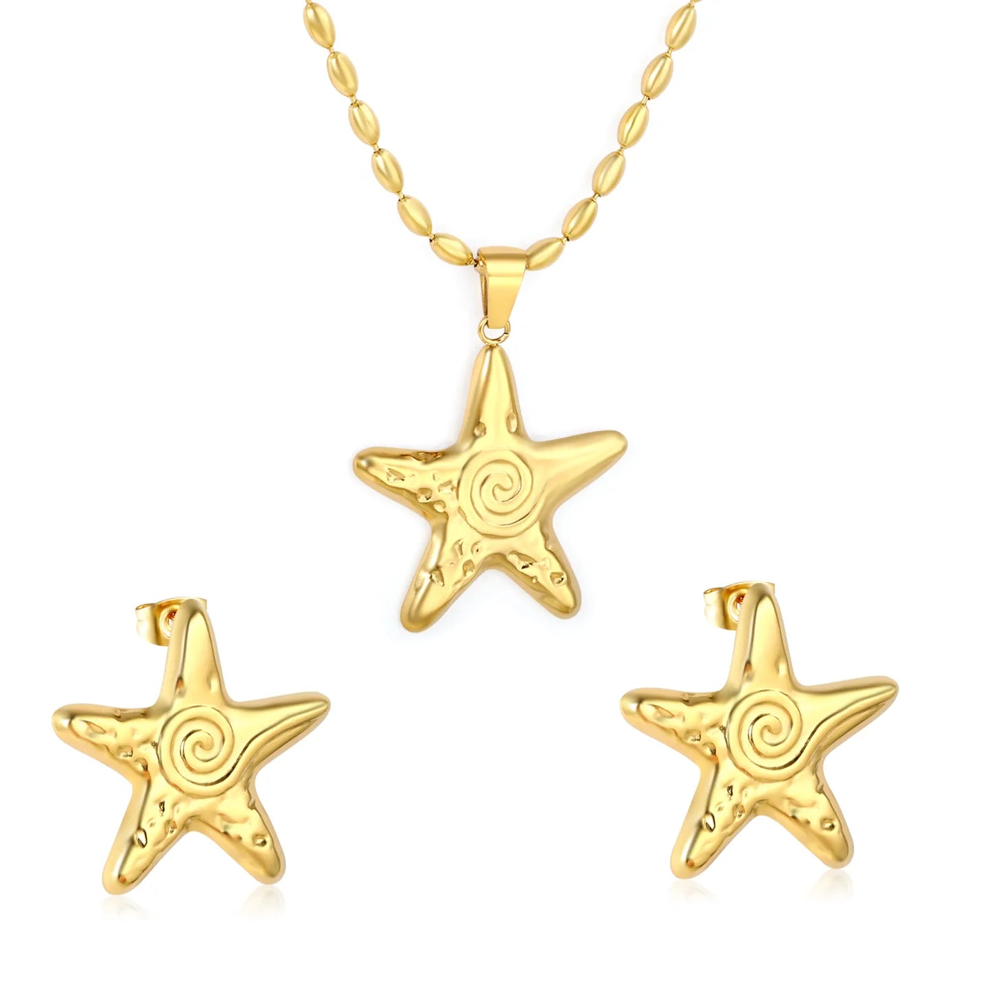 ⭐ Wholesale Threaded Starfish Set | 26x26.6mm Earrings+Pendant | Gold
