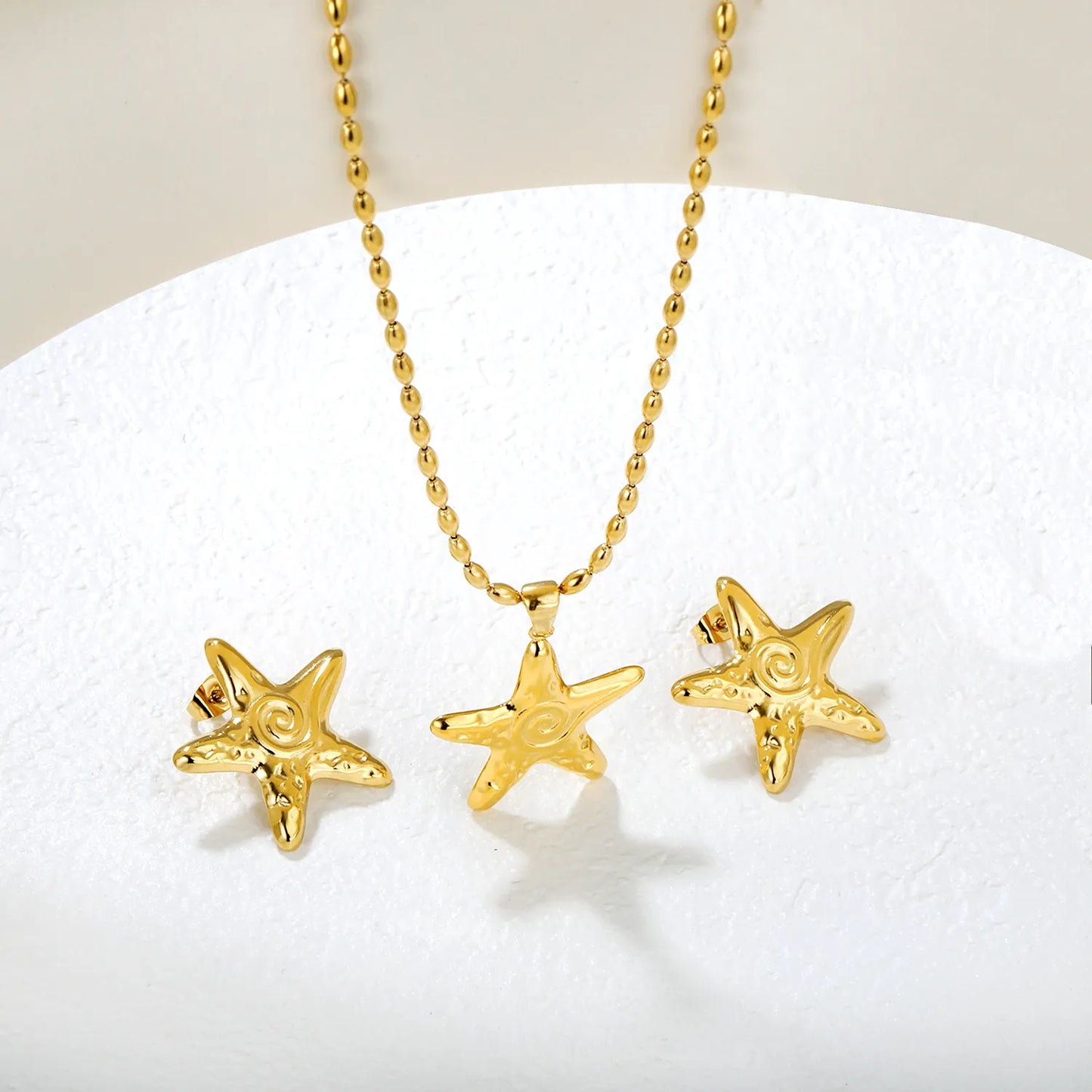 ⭐ Wholesale Threaded Starfish Set | 26x26.6mm Earrings+Pendant | Gold
