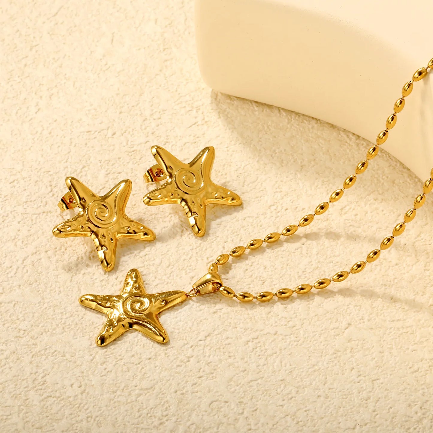 ⭐ Wholesale Threaded Starfish Set | 26x26.6mm Earrings+Pendant | Gold
