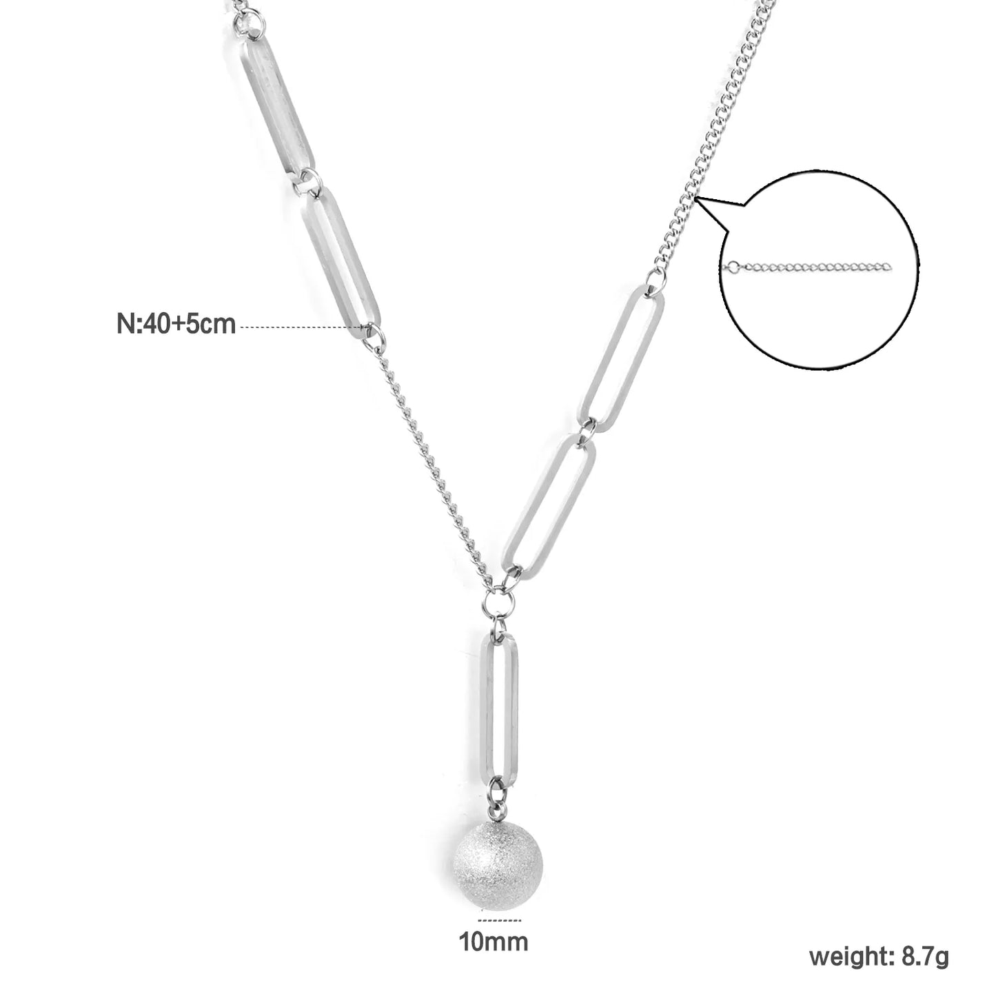 ✨Wholesale Paperclip Chain Necklace: 10mm Sand Bead Pendant + 40+5cm Adjustable | Steel/Gold Stainless Steel Bulk Jewelry