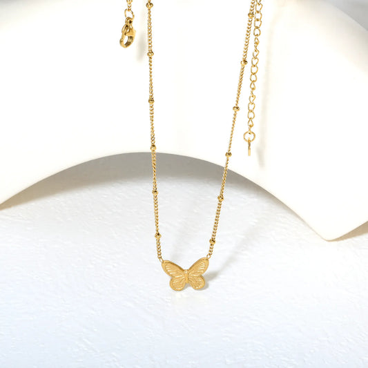 ✨🦋 Wholesale Gold Stainless Steel Butterfly Pendant Necklace | 15.4x12mm Delicate Butterfly Charm | Dainty Chain Necklace