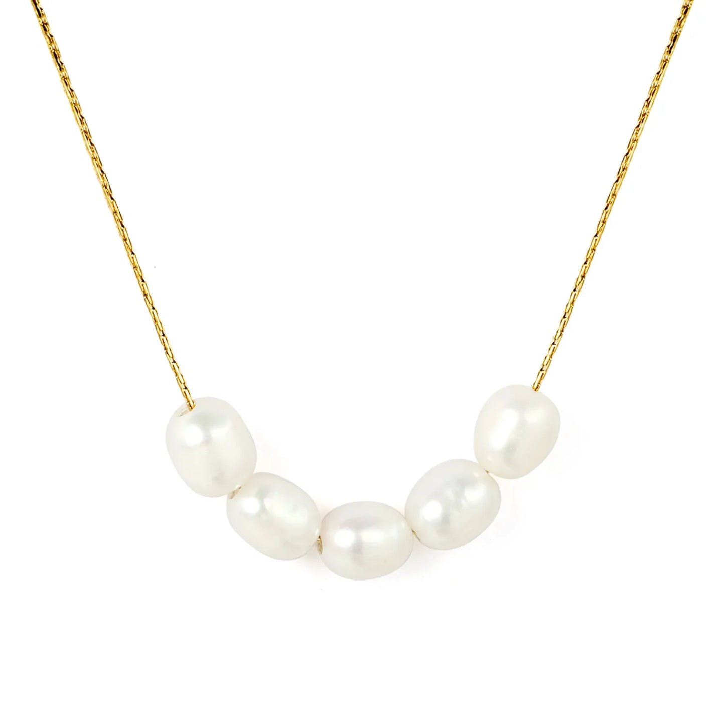 🌊 Wholesale 5x6*7mm Pearl Cross Necklace | 40+5cm +6mm Tag Gold