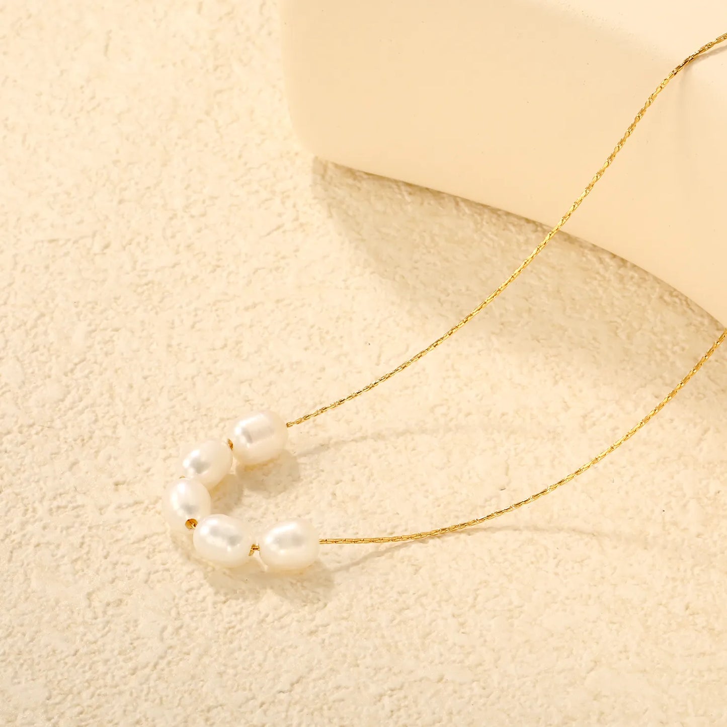 🌊 Wholesale 5x6*7mm Pearl Cross Necklace | 40+5cm +6mm Tag Gold