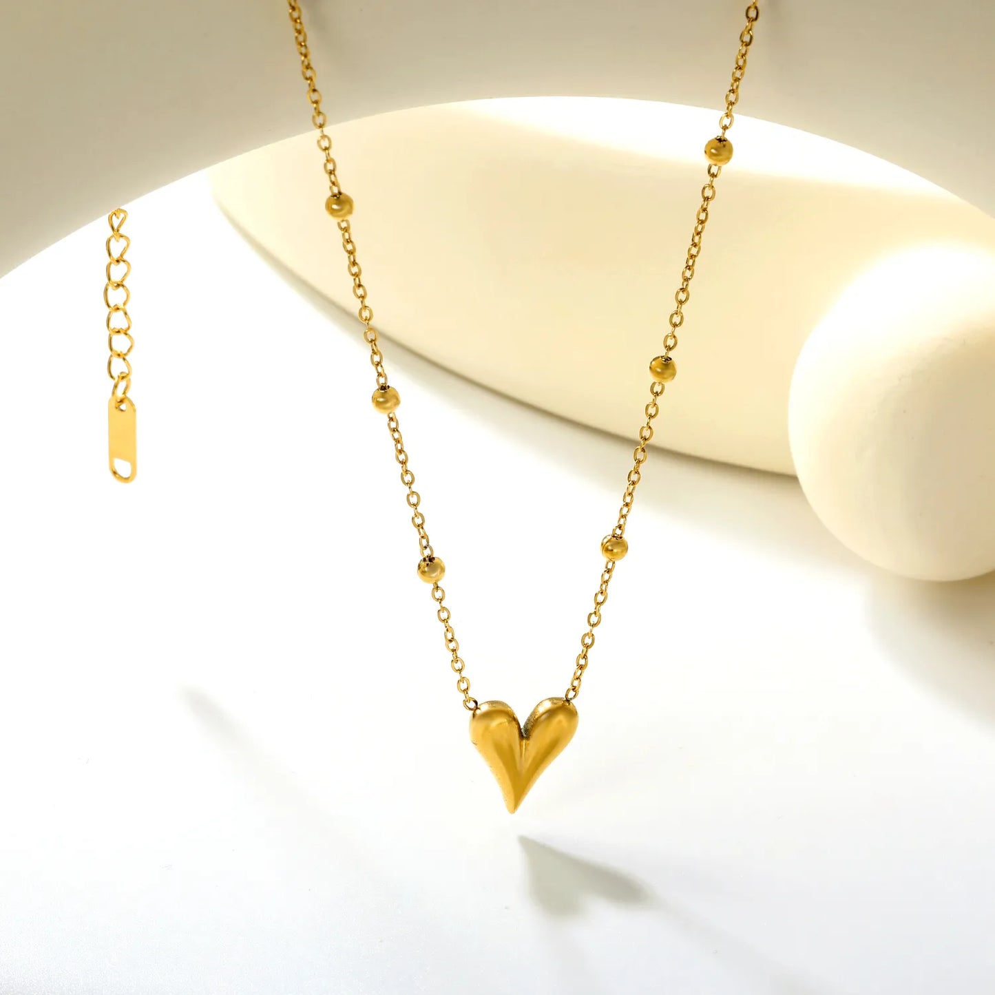 ✨ Wholesale 12x14.3mm Heart Pendant Necklace w/ 11.2x3.7mm Rectangular End Tag | Stainless Steel/Gold | 42+5cm Chain