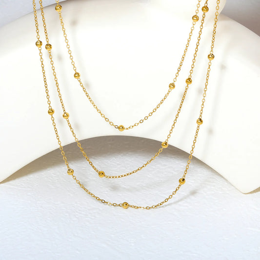 ✨ Wholesale Gold Stainless Steel Beaded Sweater Chain | 3mm Round Bead Snake Chain 40+45+50cm Lengths | 5cm Extender & 6mm Lobster Clasp