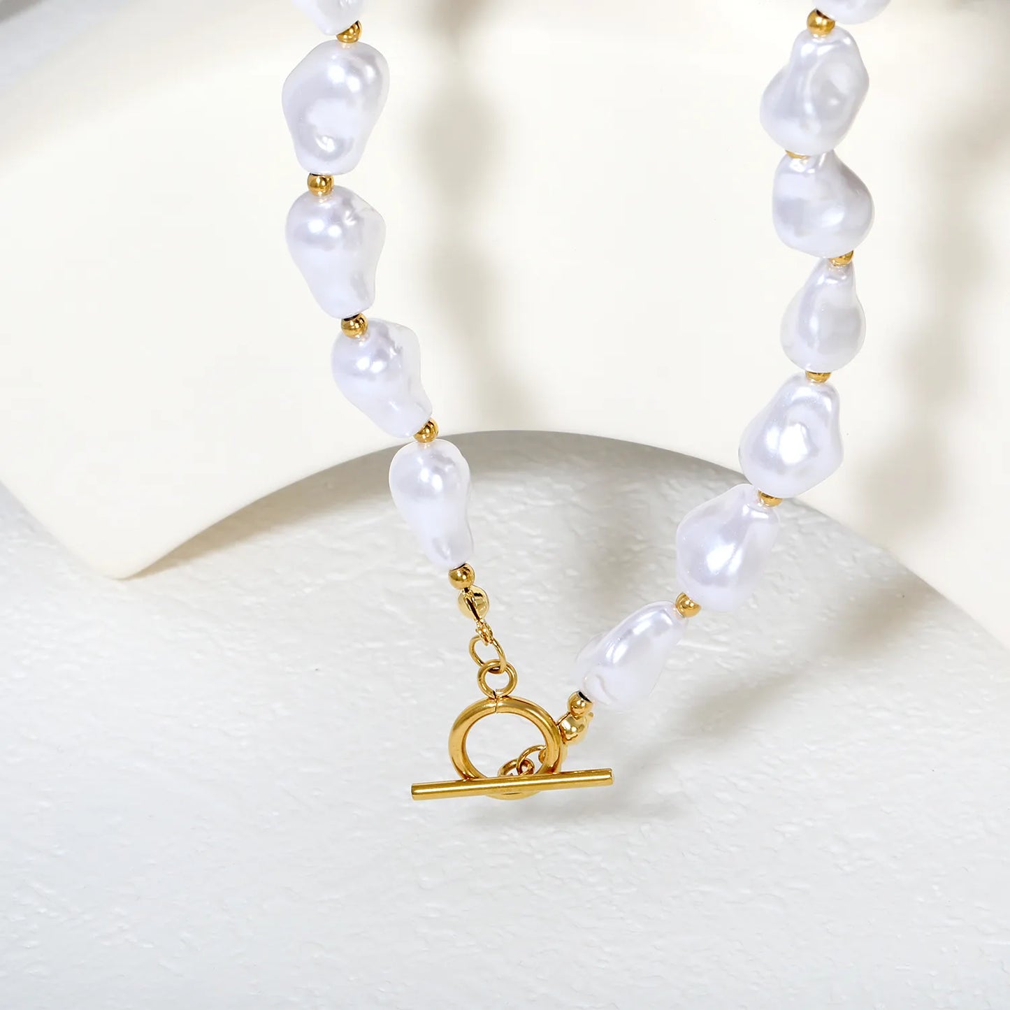 ✨ Wholesale Gold Baroque Pearl Necklace | 24pcs 11*15mm Faux Pearls + 25pcs 2.9mm Hollow Beads | 45cm OT Clasp Chain | Luxury Jewelry