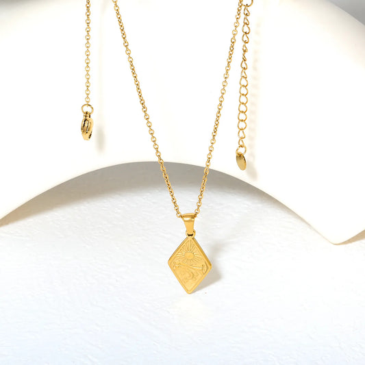 ✨ Wholesale Gold Stainless Steel Bohemian Necklace | 14x22mm Rhombus Pendant | Free-Spirited Layering Chain
