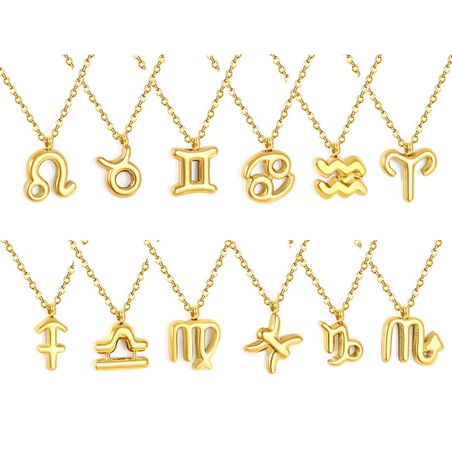 ✨🔯 Wholesale Zodiac Necklace Set | 12 Gold Steel Pendants | 45cm
