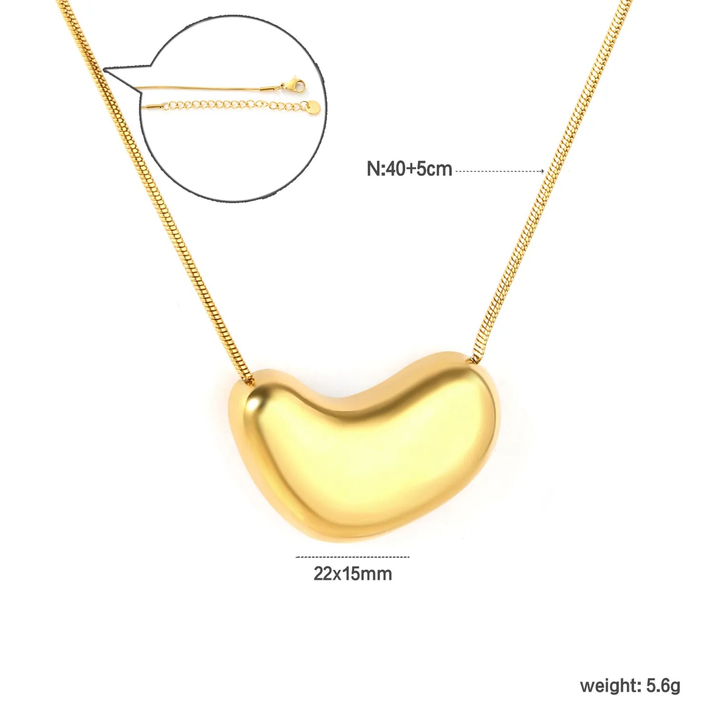 💖 Wholesale 22x15mm Heart Pendant Snake Chain 40+5cm +6mm Tag