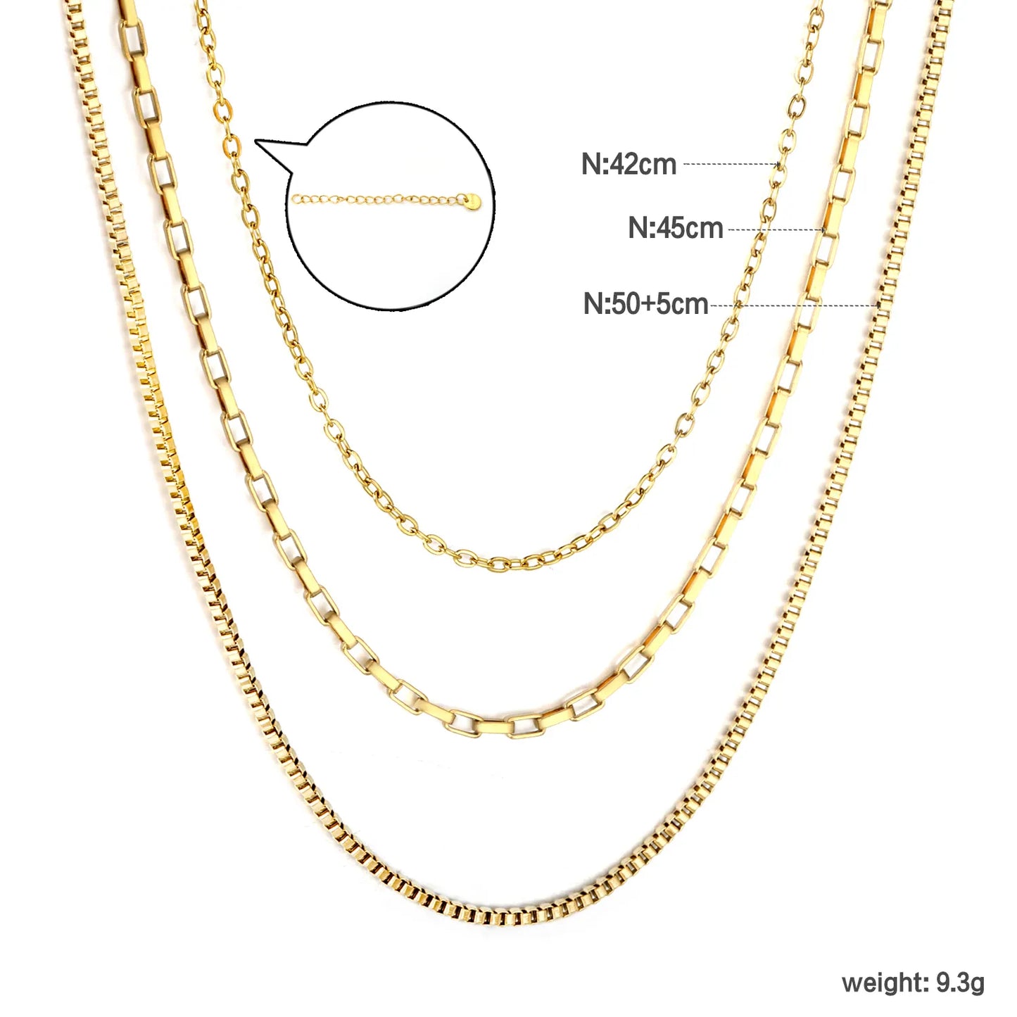 ✨ Wholesale Gold Stainless Steel Layering Snake Chains | 42+45+50cm+5cm Multi-Length Set | 6mm Lobster Clasp | Stackable Necklace