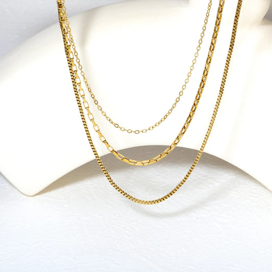 ✨ Wholesale Gold Stainless Steel Layering Snake Chains | 42+45+50cm+5cm Multi-Length Set | 6mm Lobster Clasp | Stackable Necklace