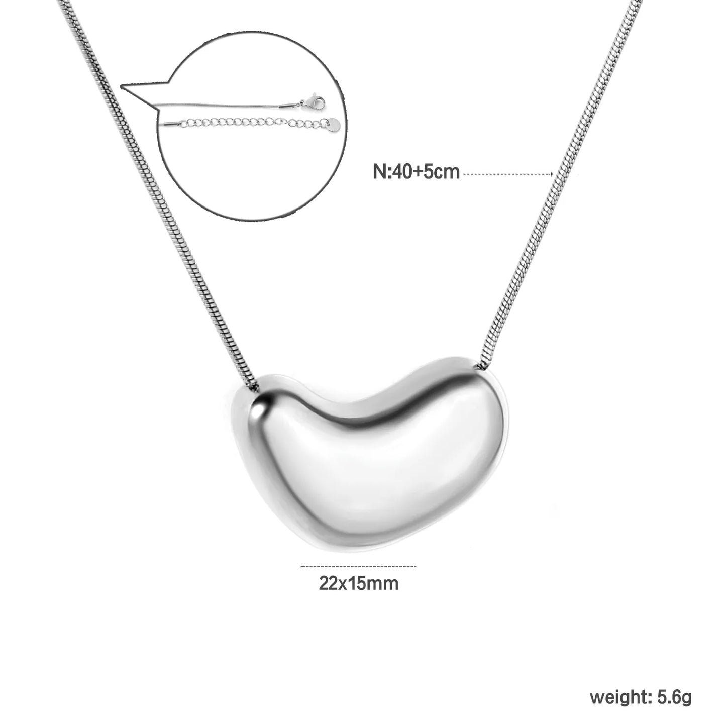 💖 Wholesale 22x15mm Heart Pendant Snake Chain 40+5cm +6mm Tag