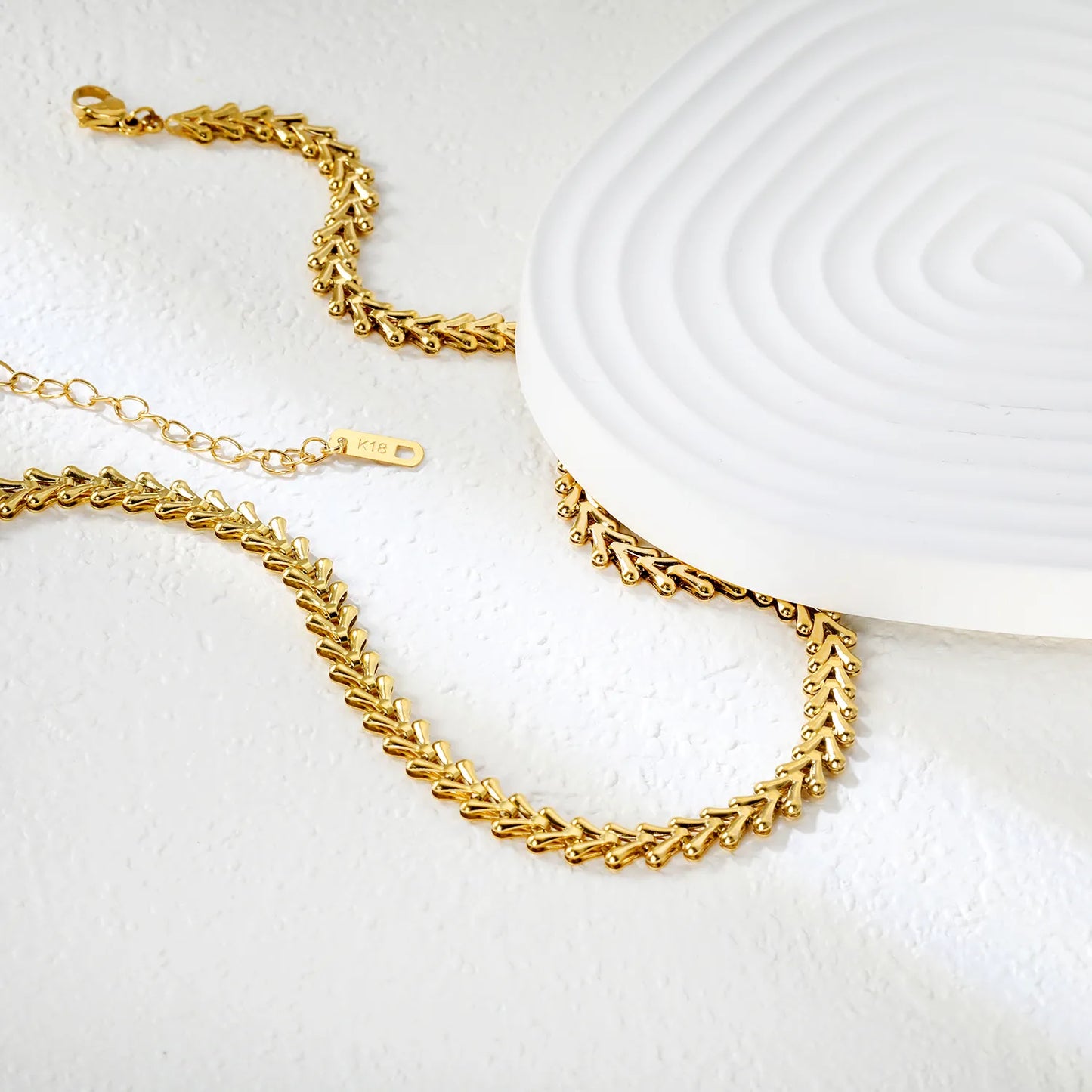 💛 Wholesale Heart Wheat Chain 40+5cm +6mm Tag | Gold Stainless Steel