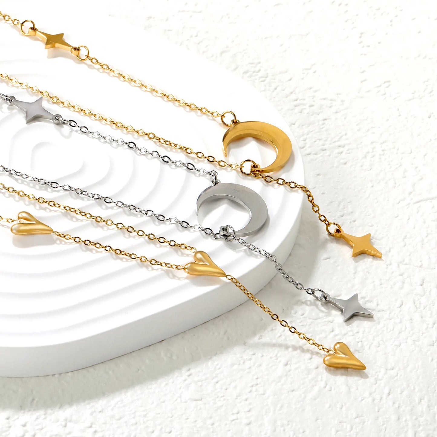 ✨ 18k gold plated Moon Shape Stainless Steel Necklaces Wholesale (12+ Pieces) | Hypoallergenic & Tarnish-Free 🌍 | Trendy Pendants & Chains