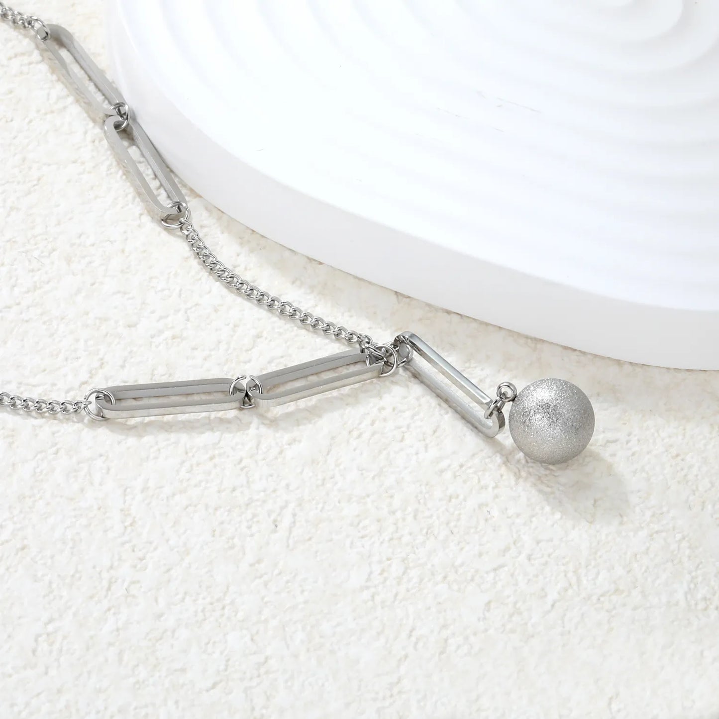 ✨Wholesale Paperclip Chain Necklace: 10mm Sand Bead Pendant + 40+5cm Adjustable | Steel/Gold Stainless Steel Bulk Jewelry