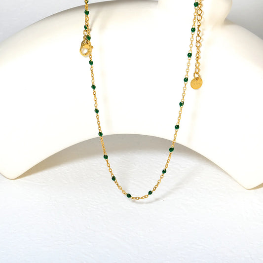 ✨ Wholesale Gold Stainless Steel Deep Green Resin Pendant Necklace | 0.4mm Twist Chain 40+5cm with 6mm Lobster Clasp
