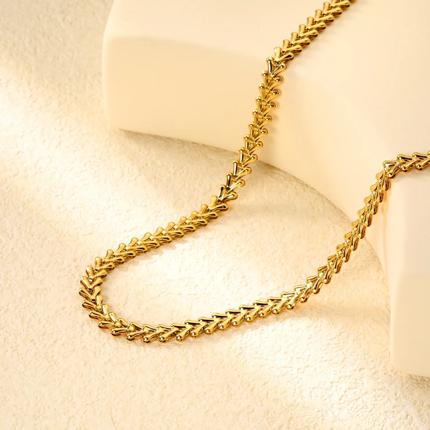💛 Wholesale Heart Wheat Chain 40+5cm +6mm Tag | Gold Stainless Steel