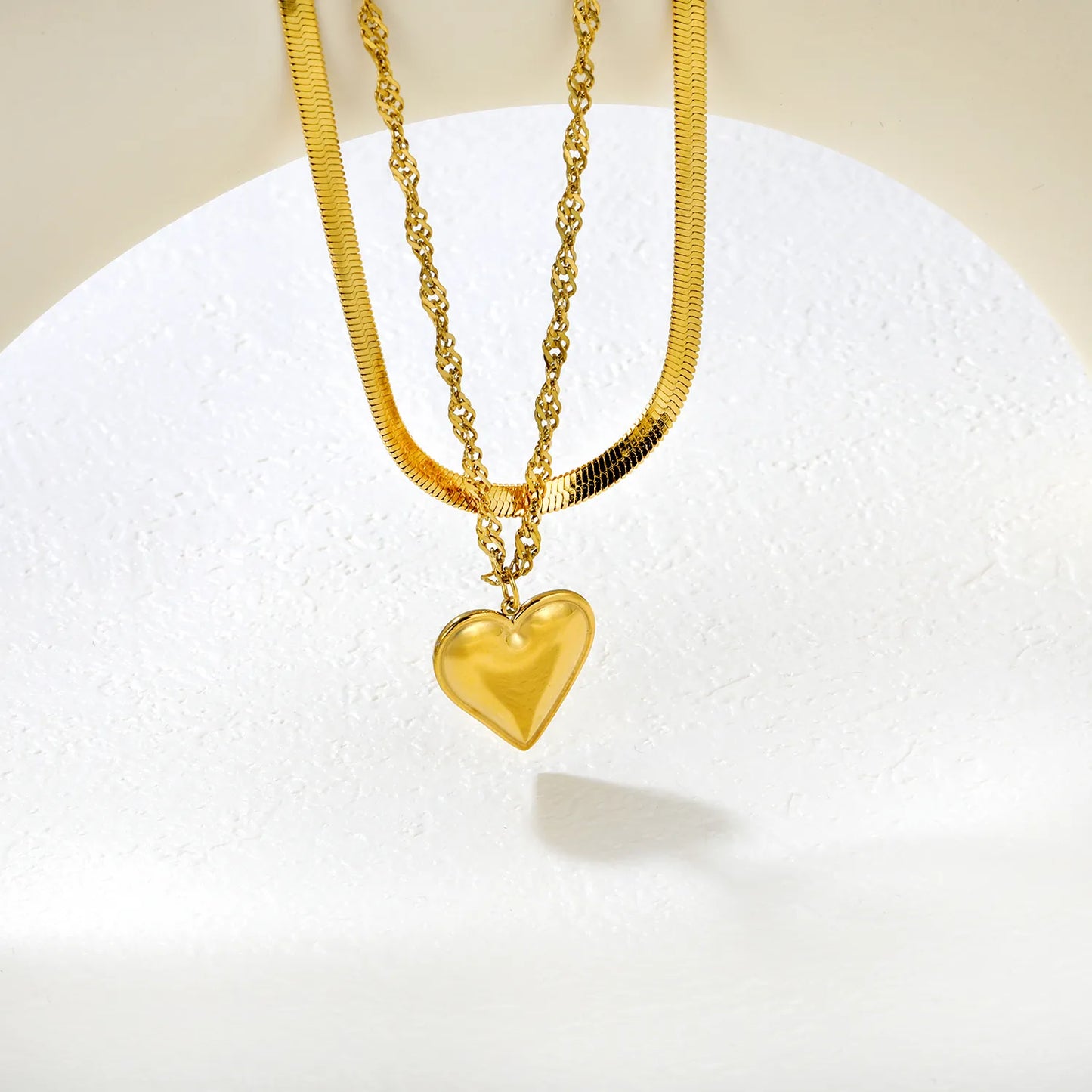 💛 Wholesale 20x22mm Heart Dual Chain | Blade+Liquid 40+5cm Gold