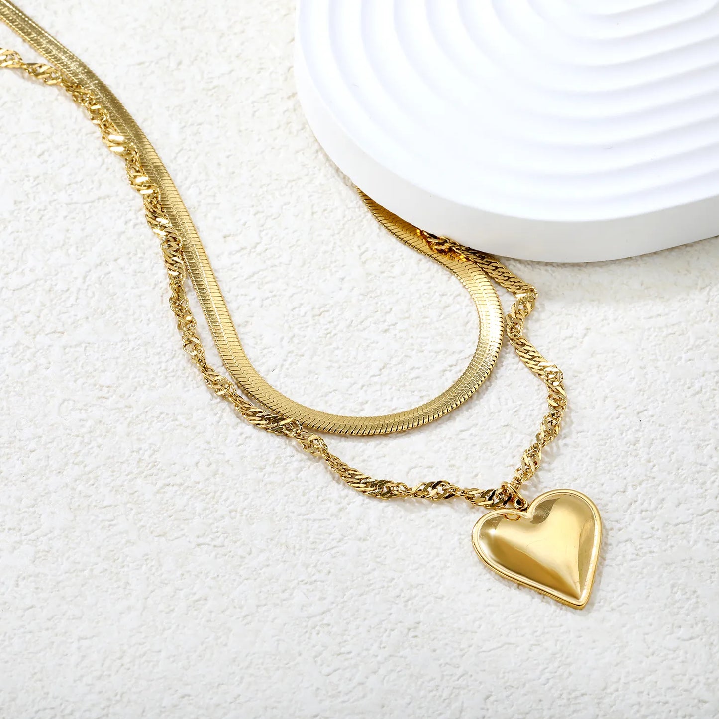 💛 Wholesale 20x22mm Heart Dual Chain | Blade+Liquid 40+5cm Gold