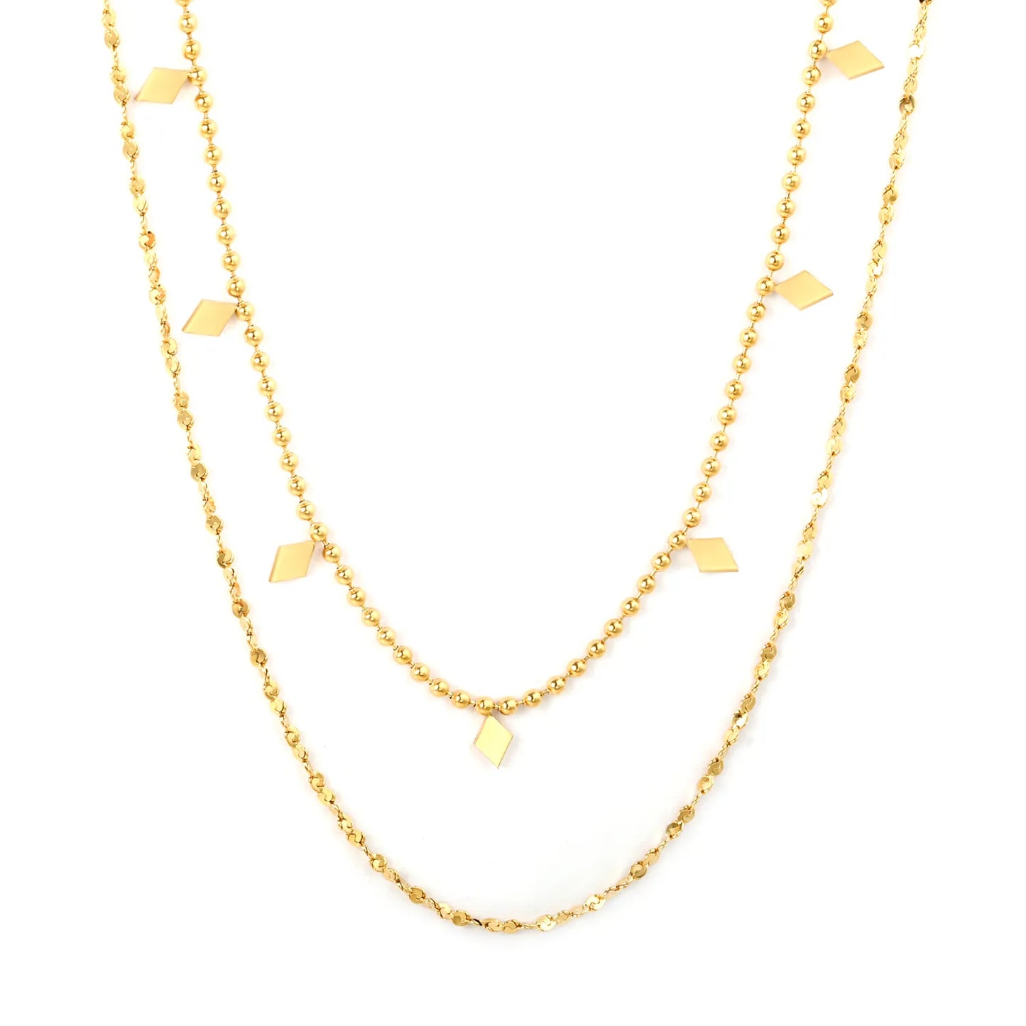 ✨ Wholesale Geometric Dual Chain Necklace | Bead+Stardust 40+5cm Gold