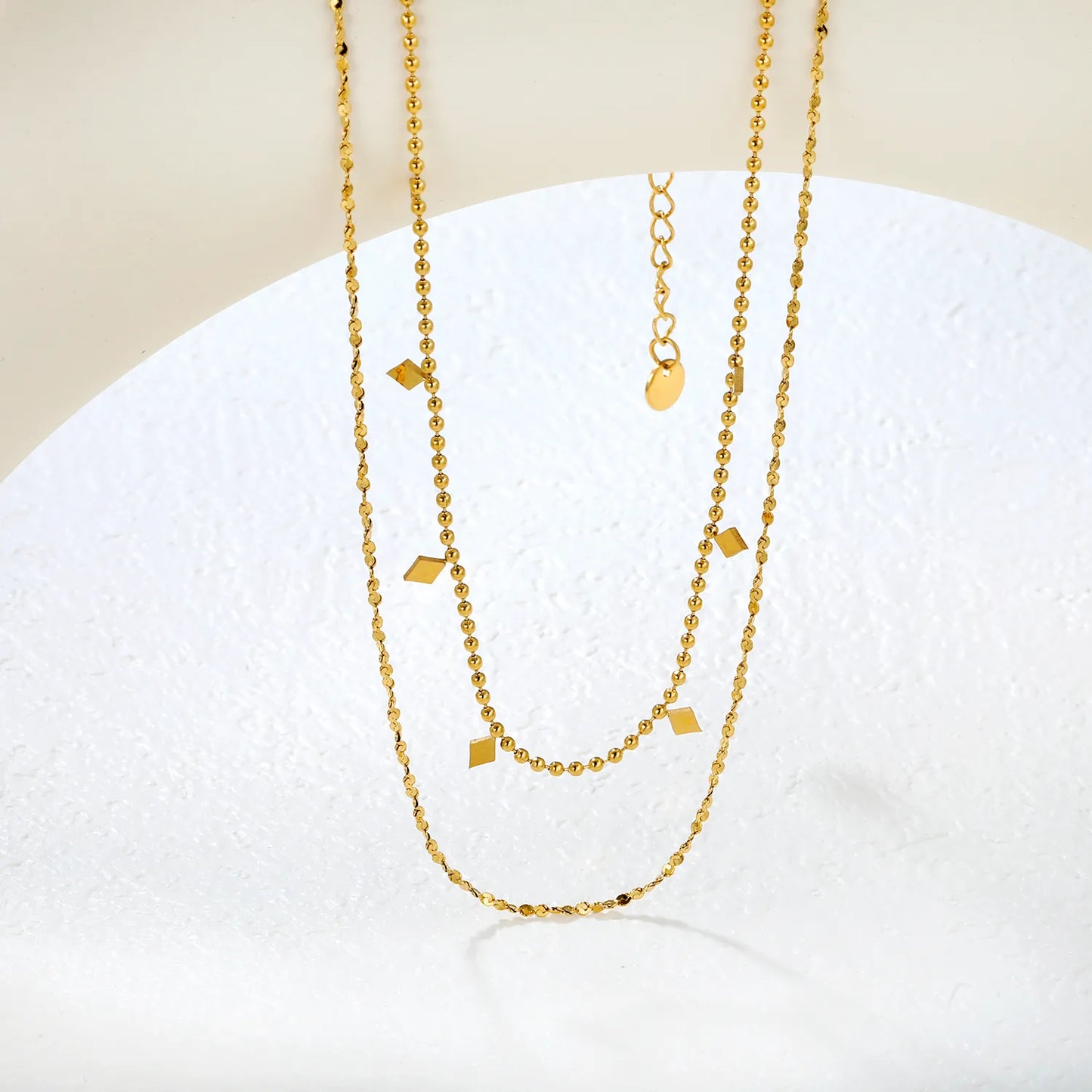✨ Wholesale Geometric Dual Chain Necklace | Bead+Stardust 40+5cm Gold