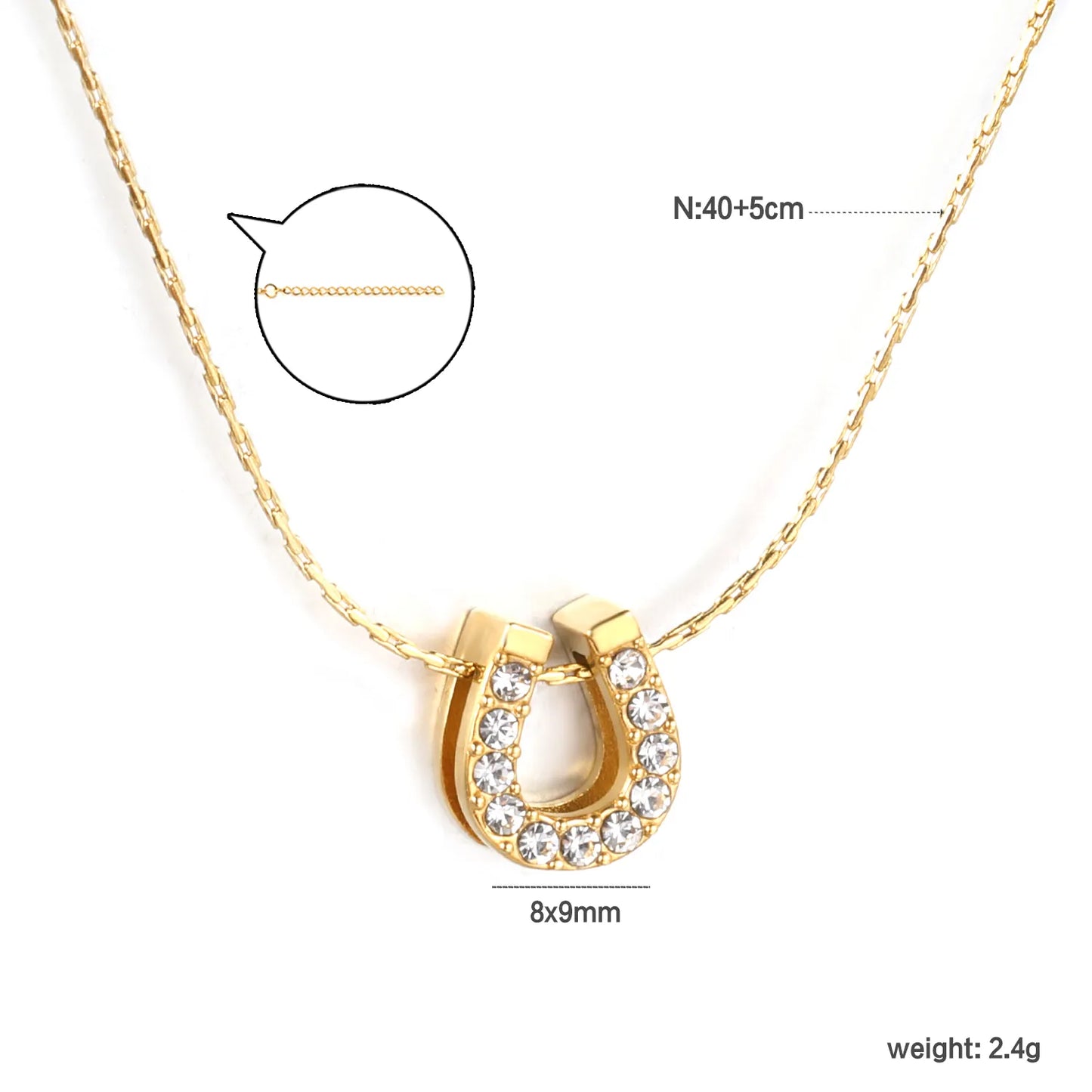 ✨8x9mm U-Shape Hollow Diamond Pendant 0.3mm Hammered Chain 40+5cm | Gold Stainless Steel Necklace | Bulk Wholesale