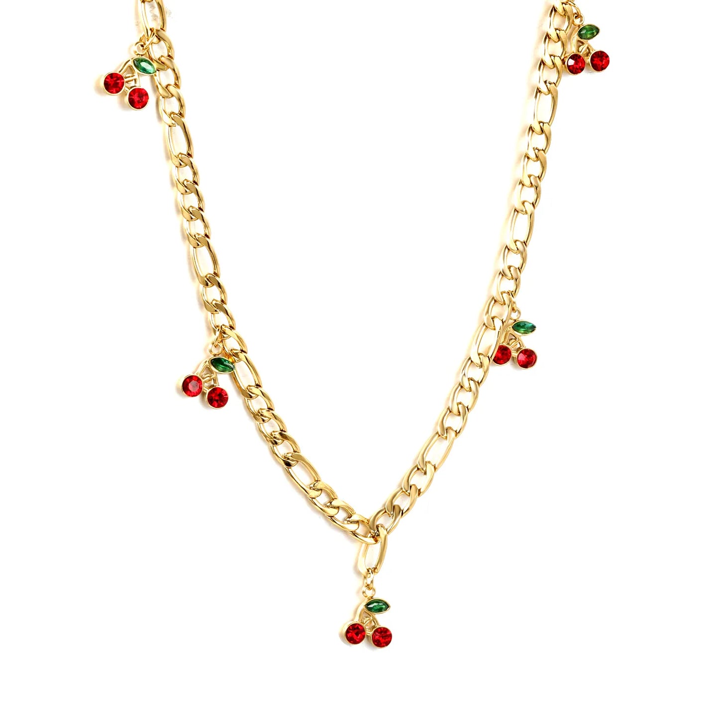 â¨Wholesale Gold Cherry Charm Necklace | 8.6x10.5mm Stainless Steel Pendant | 40+5cm Chain + 6mm Tag | Bulk Jewelry