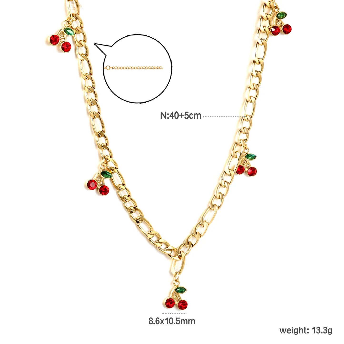 ✨Wholesale Gold Cherry Charm Necklace | 8.6x10.5mm Stainless Steel Pendant | 40+5cm Chain + 6mm Tag | Bulk Jewelry