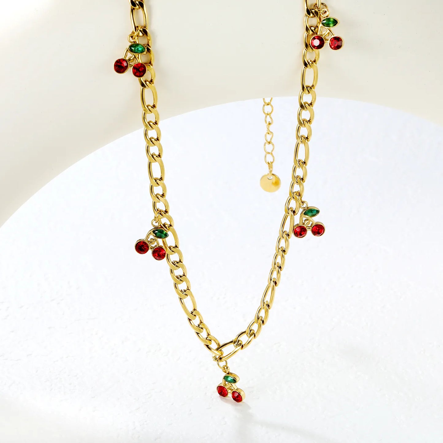 ✨Wholesale Gold Cherry Charm Necklace | 8.6x10.5mm Stainless Steel Pendant | 40+5cm Chain + 6mm Tag | Bulk Jewelry