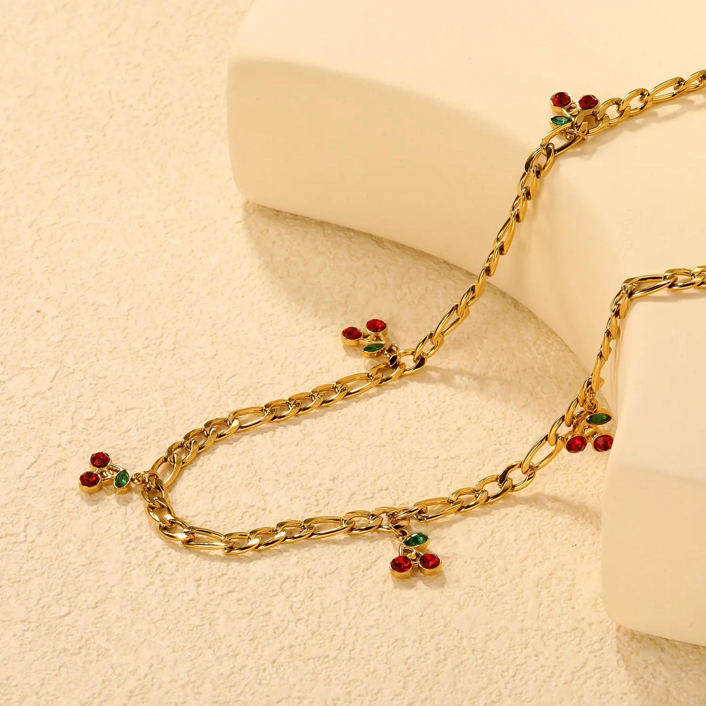 â¨Wholesale Gold Cherry Charm Necklace | 8.6x10.5mm Stainless Steel Pendant | 40+5cm Chain + 6mm Tag | Bulk Jewelry