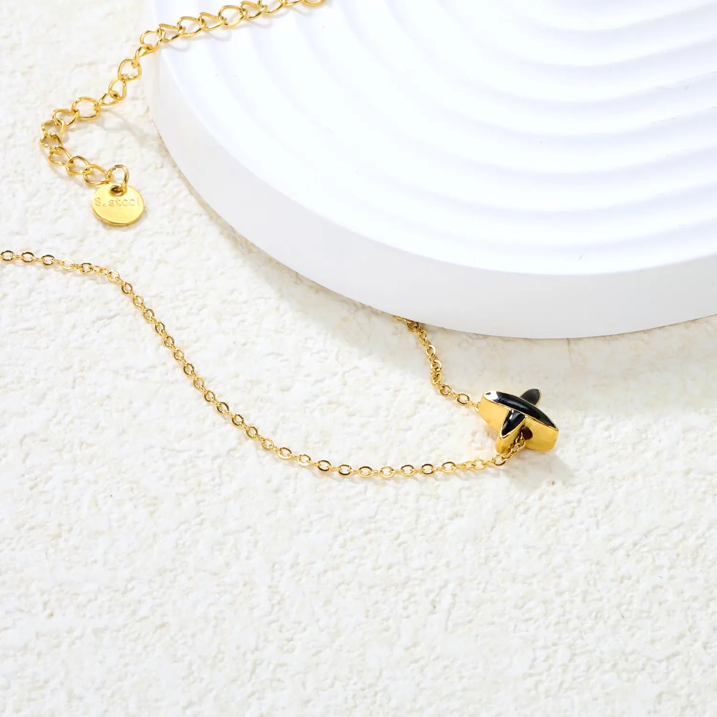 ✨7x7.1mm X-Shape Pendant Necklace White Zirconia/Black Enamel | 1.2mm Snake Chain or 0.3mm Cross Chain | Gold Stainless Steel Wholesale
