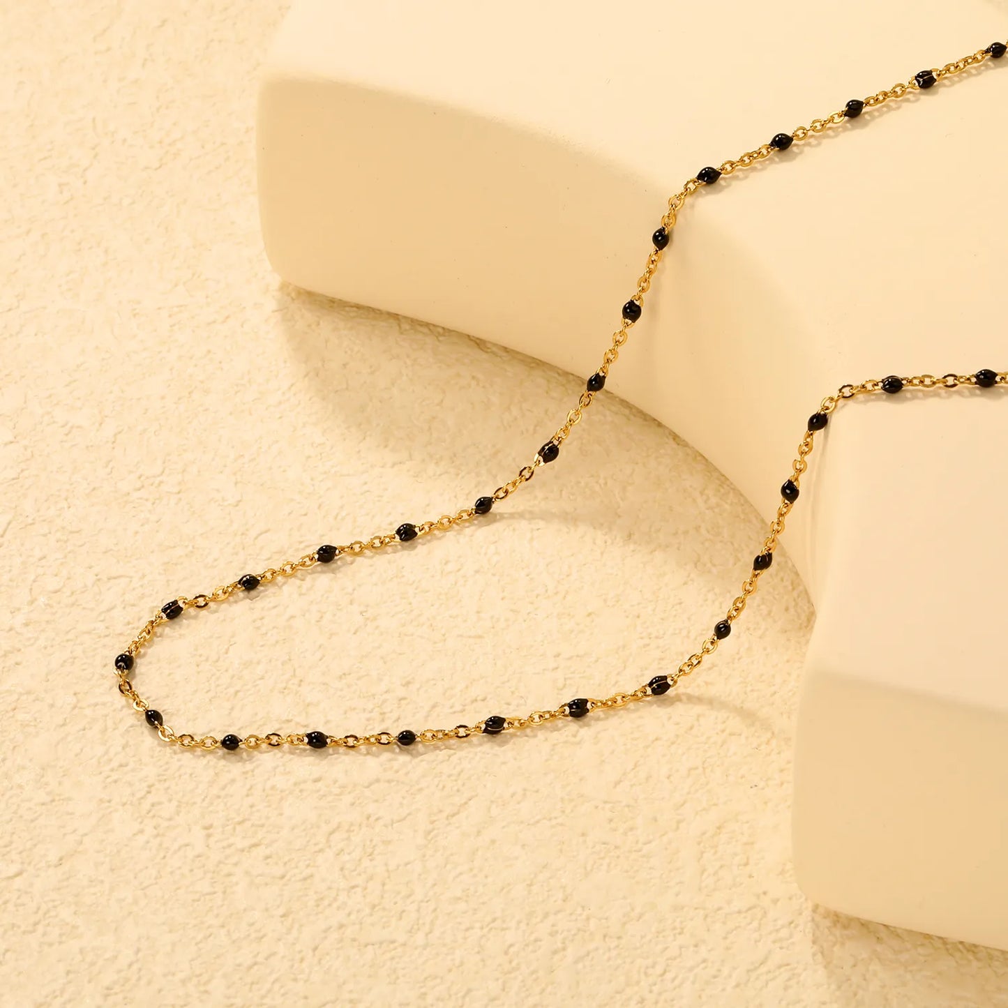 ✨Black Resin Cross Pendant Necklace 0.4mm Chain 40+5cm | Stainless Steel Silver/Gold | Gothic Jewelry Wholesale