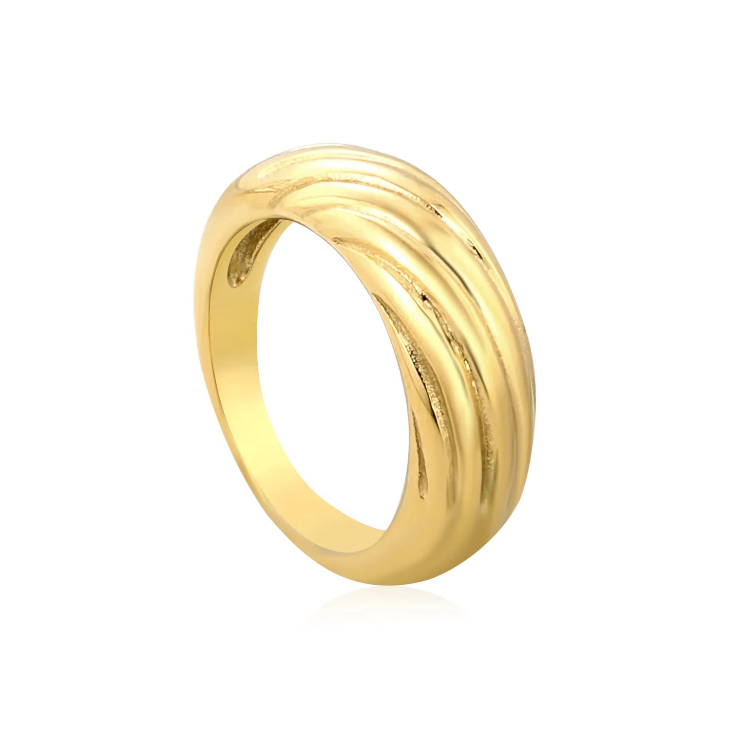 🌟 Wholesale Ribbed Gold Ring | 7.2mm Band | Steel