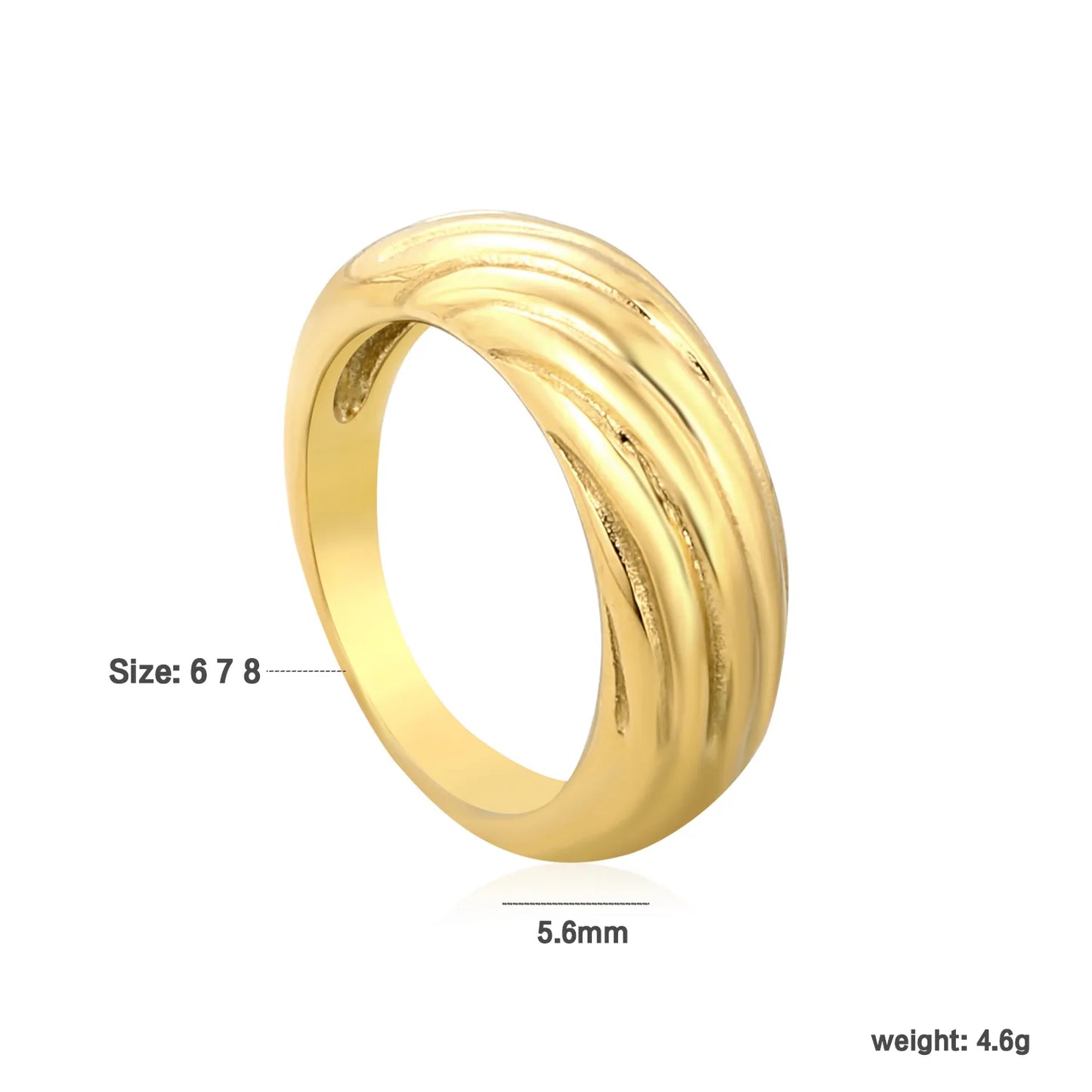 🌟 Wholesale Ribbed Gold Ring | 7.2mm Band | Steel