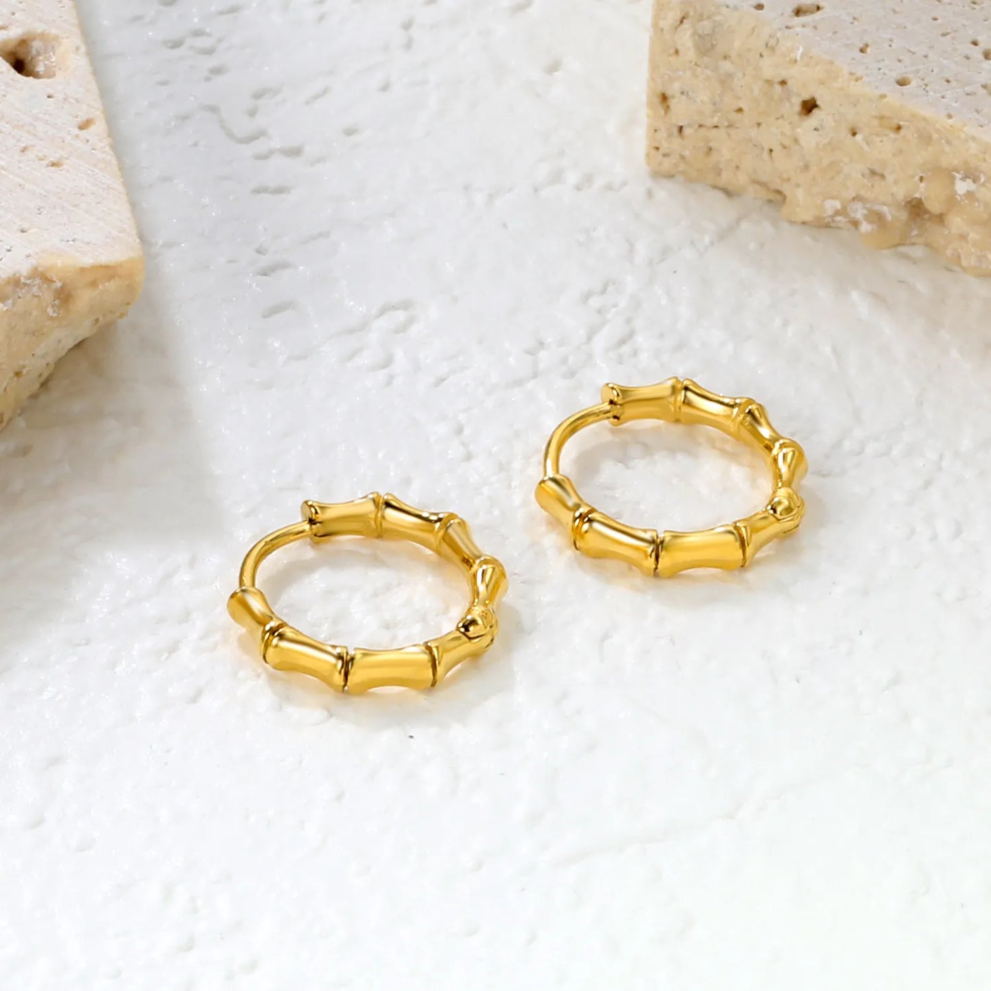 ✨ Wholesale Gold Bamboo Hoop Earrings 14x13.4mm | Green/Red Enamel & Plain | Stainless Steel Hypoallergenic