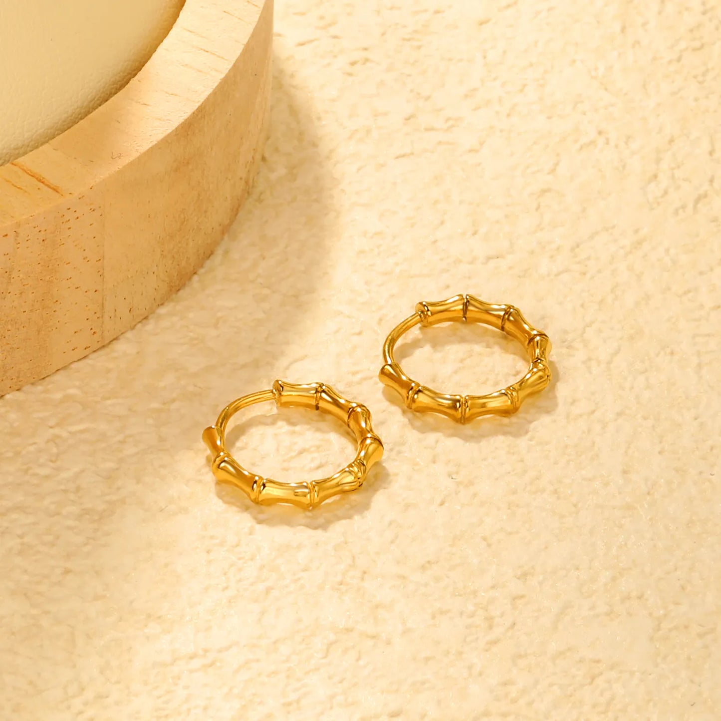 ✨ Wholesale Gold Bamboo Hoop Earrings 14x13.4mm | Green/Red Enamel & Plain | Stainless Steel Hypoallergenic