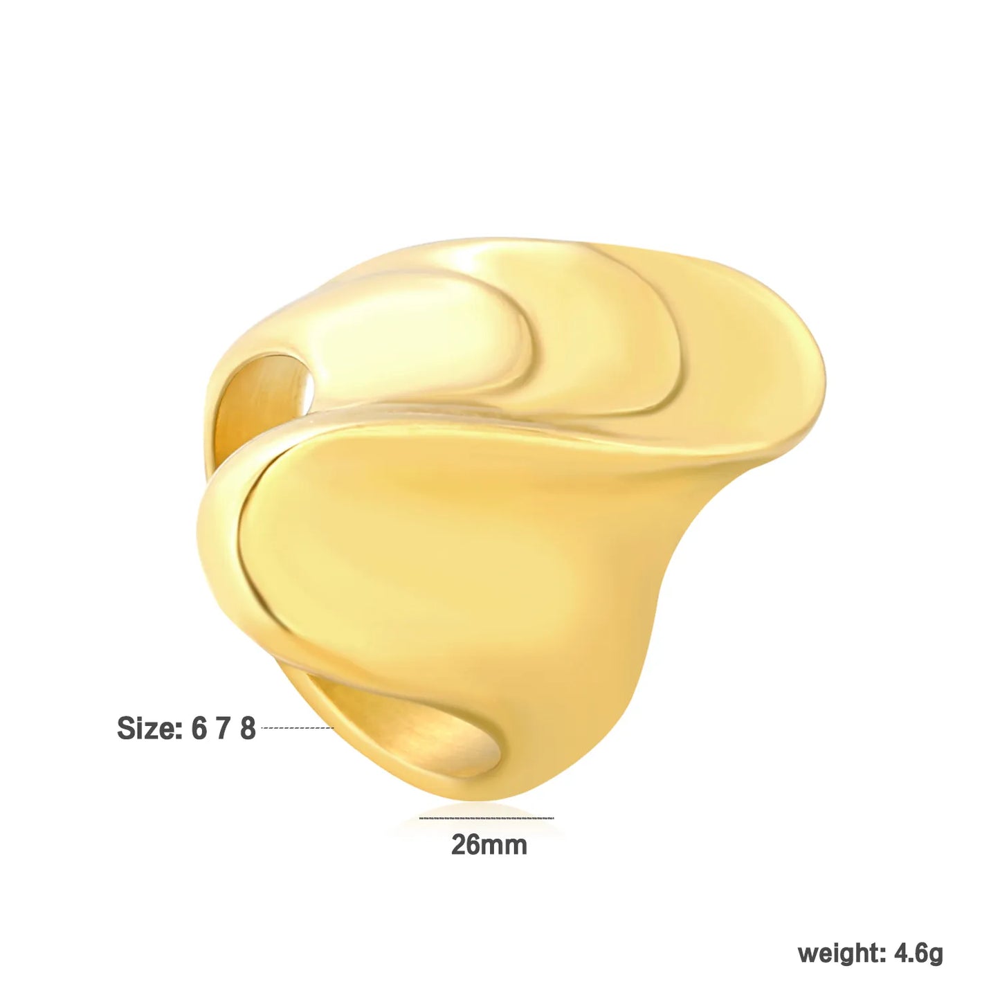🌊💍 Wholesale Freeform Wave Ring | 26mm Gold Steel Band