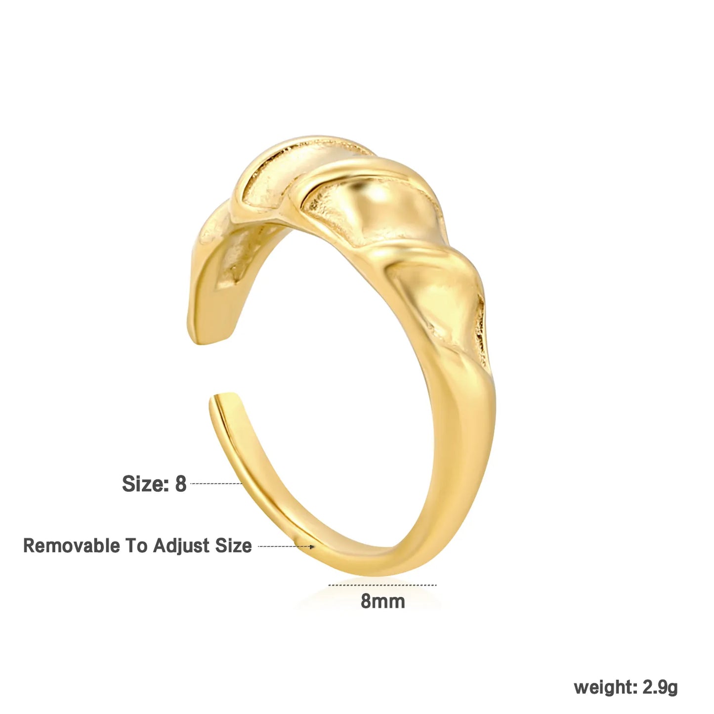 ✨ Wholesale Gold Open Ring | 8mm Adjustable Band | Steel