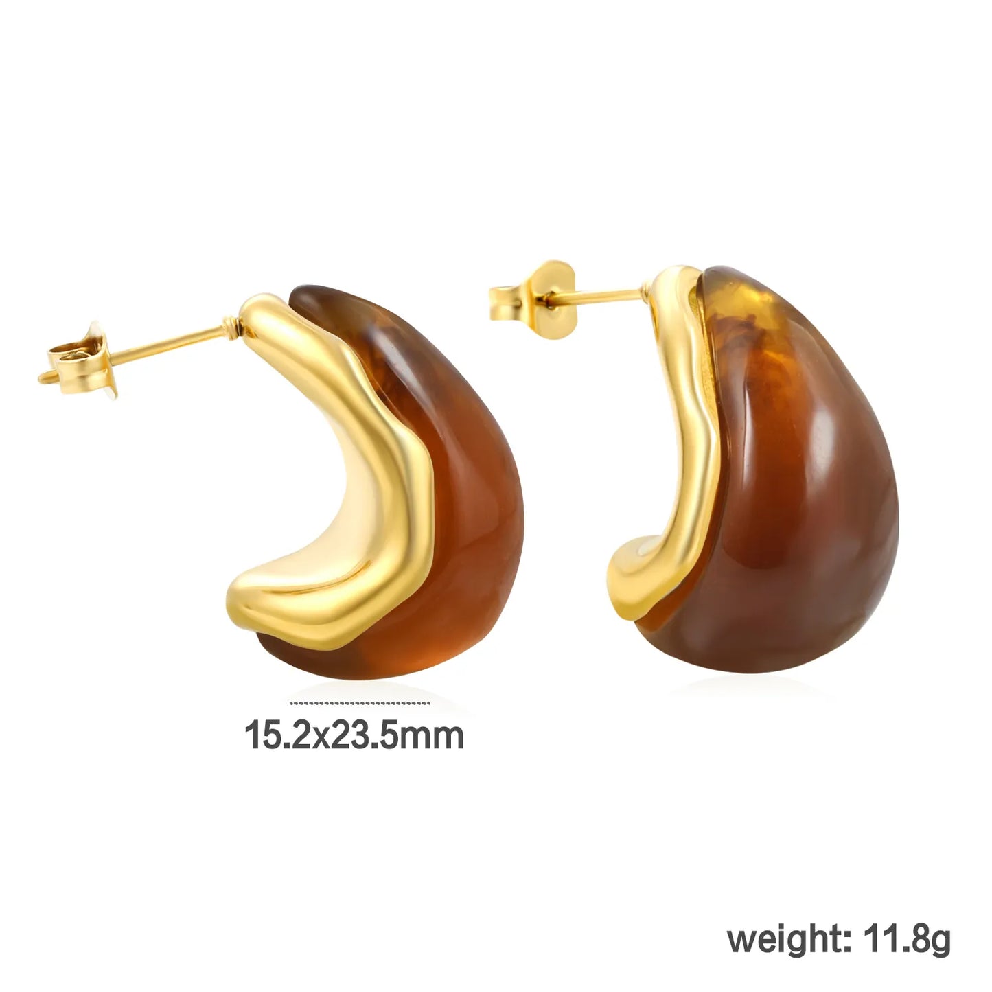 ✨ Wholesale Gold Teardrop Resin Studs 15.2x23.5mm | White/Amber Resin | Stainless Steel Hypoallergenic