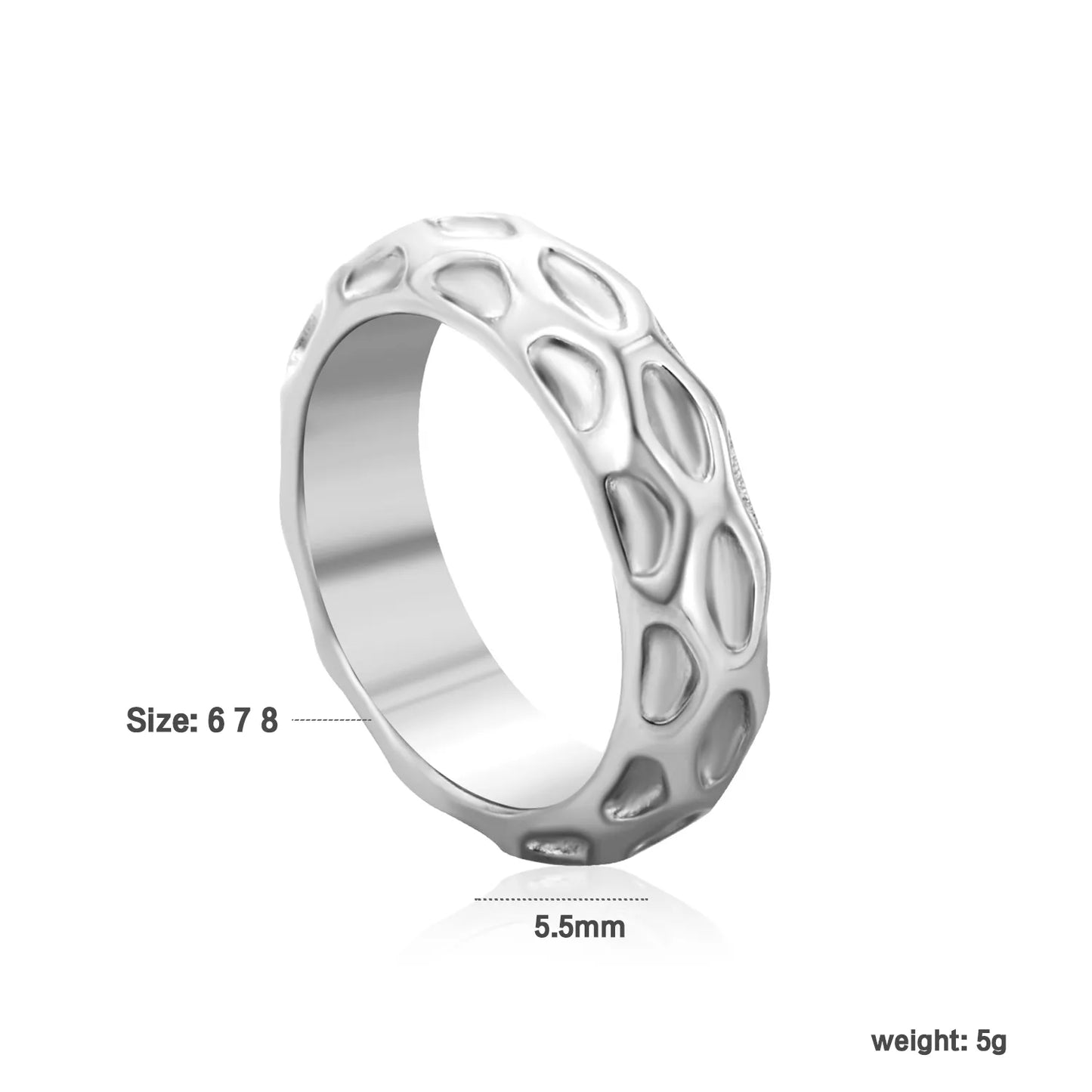 ✨ 18K Gold PVD Irregular hammered Rings With a Height of 5.5mm Wholesale (MOQ 12+) | Stainless Steel Hypoallergenic Bands 🌍 | Stackable & Statement Rings