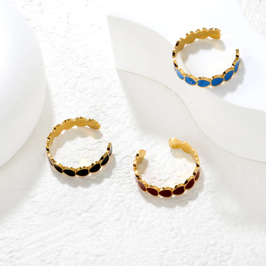 ✨ Wholesale Gold Stainless Steel Heart Shape Enamel Ring | 4mm Light Blue/Black/Dark Red Drip Oil Design | Adjustable Open Ring for Bulk Orders