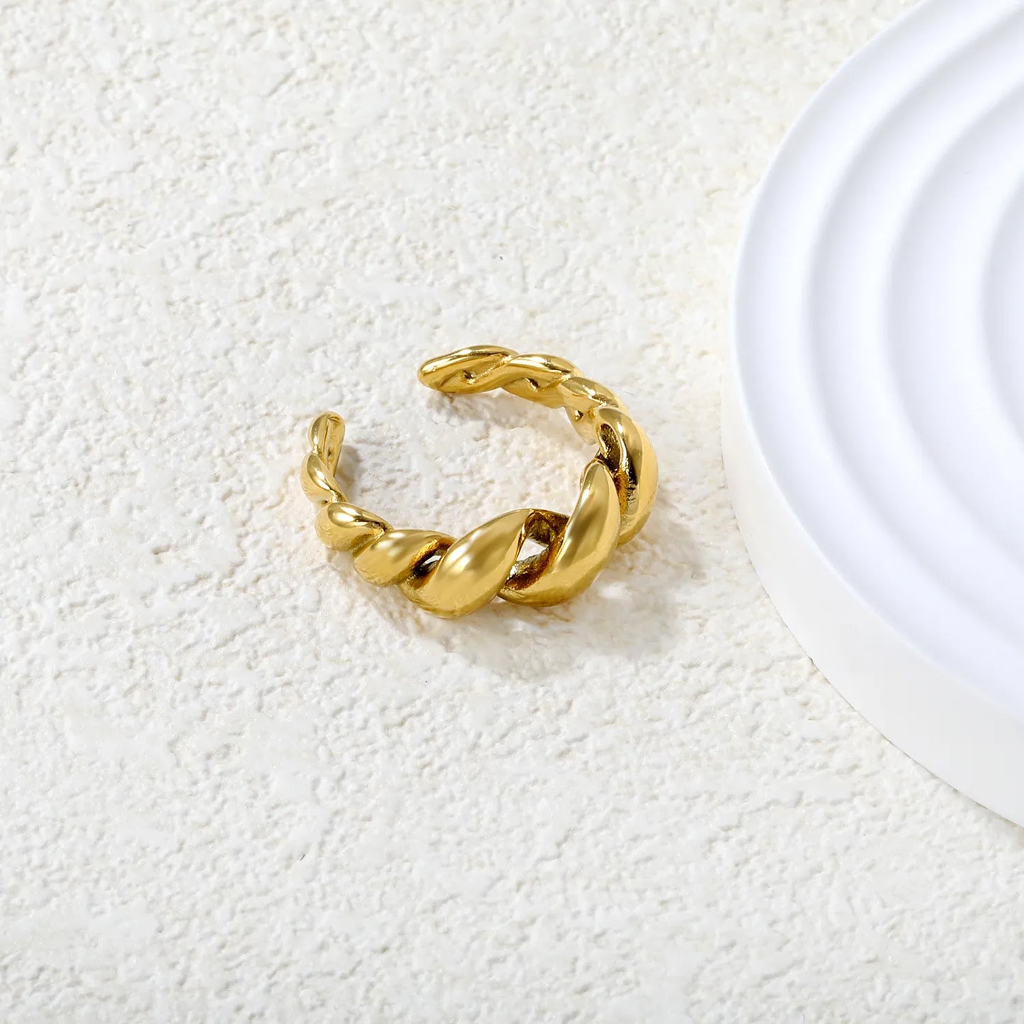 ✨ Wholesale 8mm Twist Horn Open Ring | Gold Stainless Steel Statement Jewelry