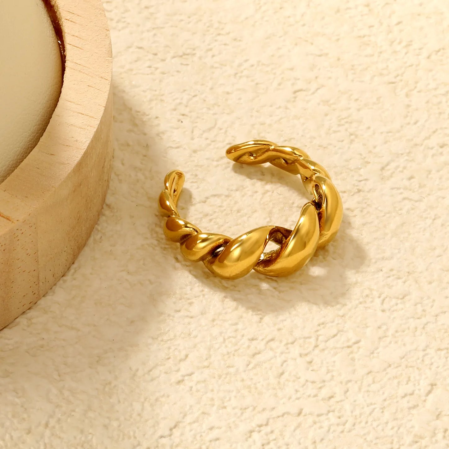 ✨ Wholesale 8mm Twist Horn Open Ring | Gold Stainless Steel Statement Jewelry