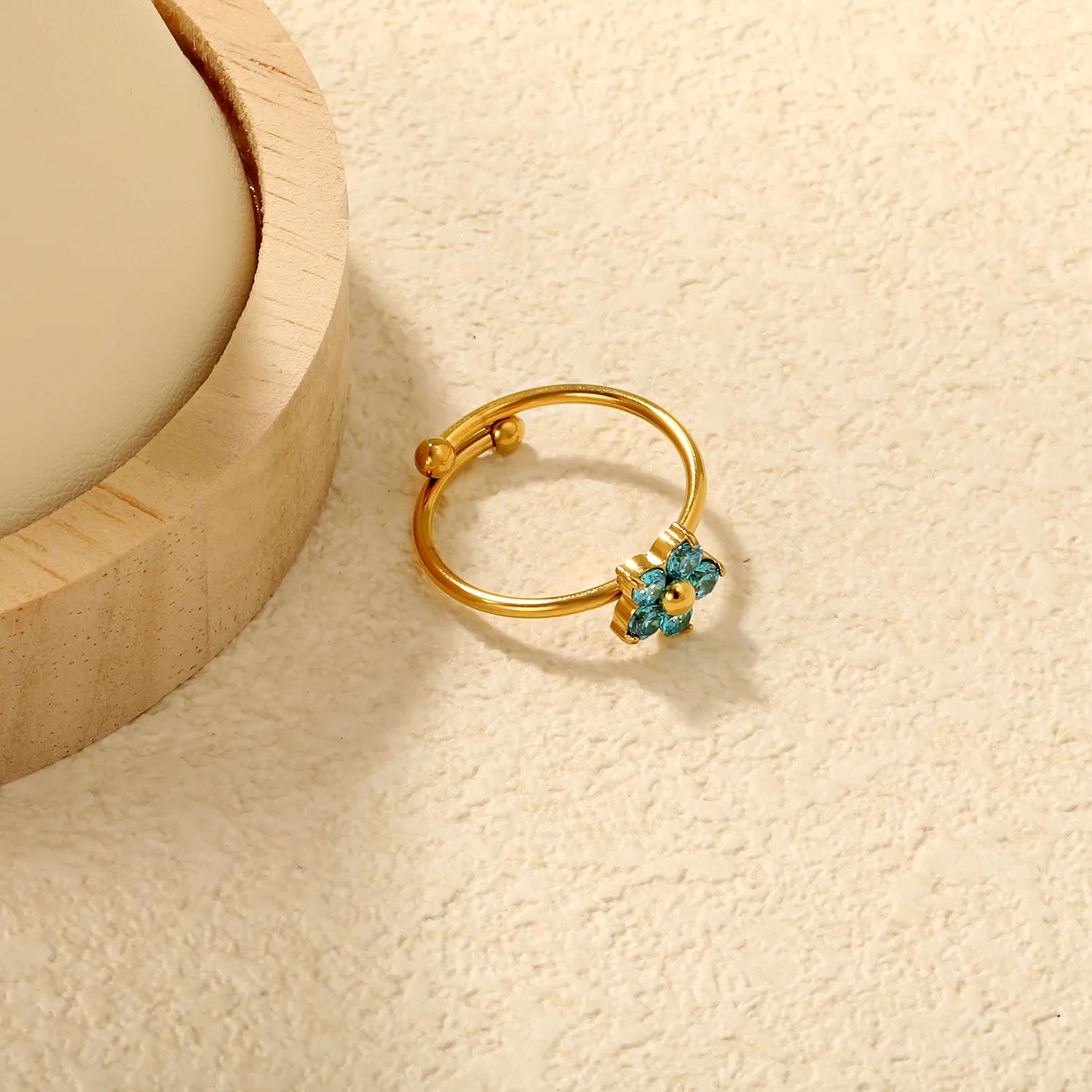 💎 Bulk 9mm Blue Zircon Ring | Gold Adjustable Stainless Steel Band