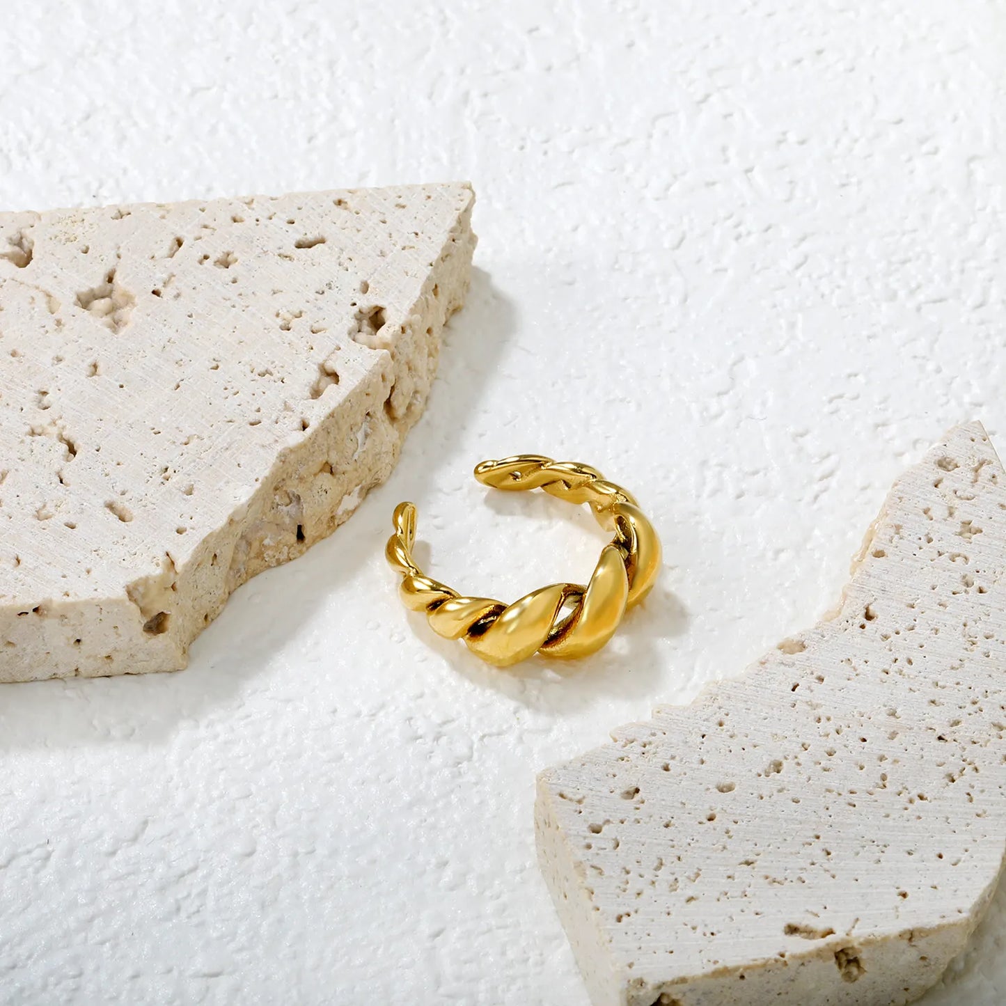 ✨ Wholesale 8mm Twist Horn Open Ring | Gold Stainless Steel Statement Jewelry