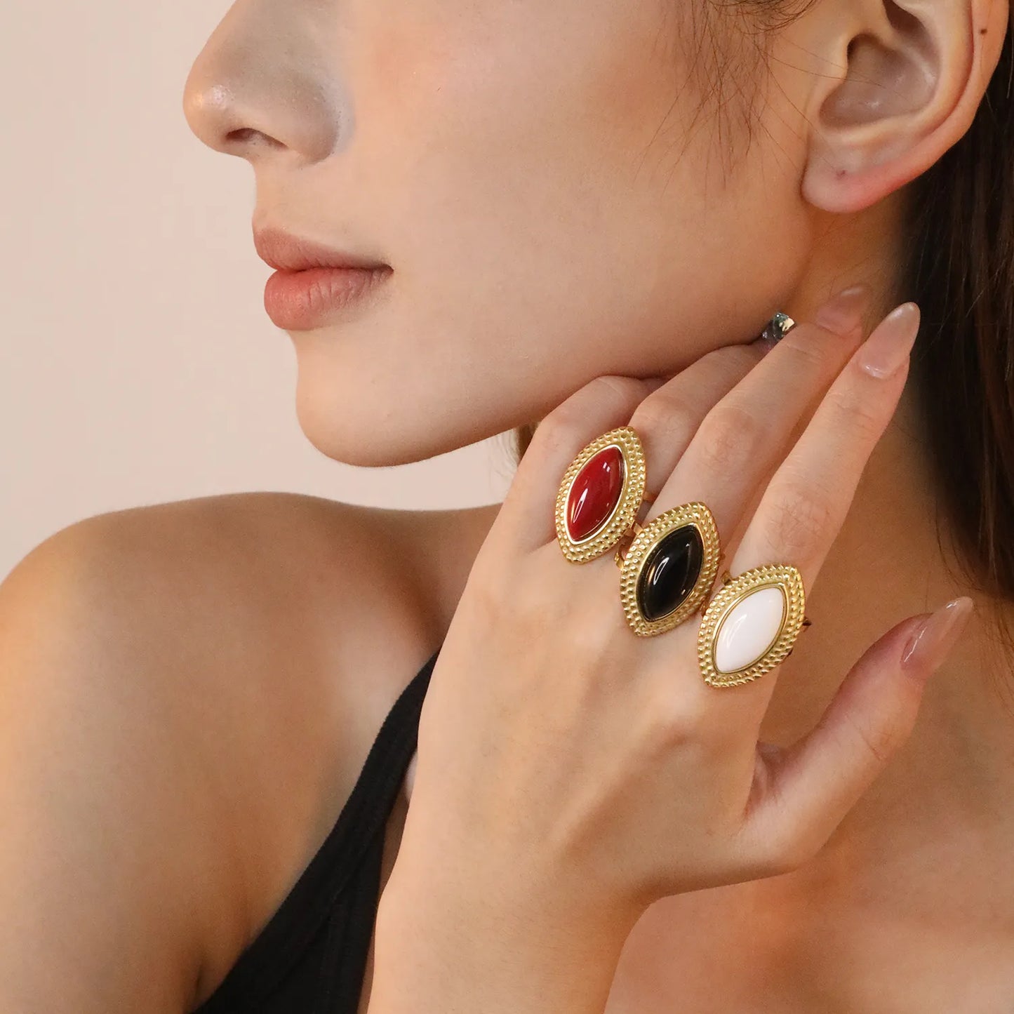 ✨ 18K Gold PVD 29mm High Horse-eye opening Rings Wholesale (MOQ 12+) | Stainless Steel Hypoallergenic Bands 🌍 | Stackable & Statement Rings